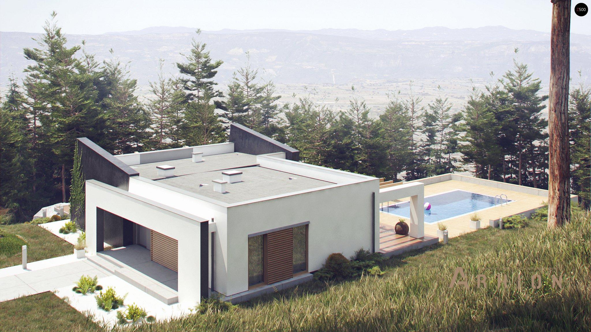 26. Проект одноэтажного дома в стиле хай-тек с плоской кровлей , Zx106, площадью - 123 кв c терассой