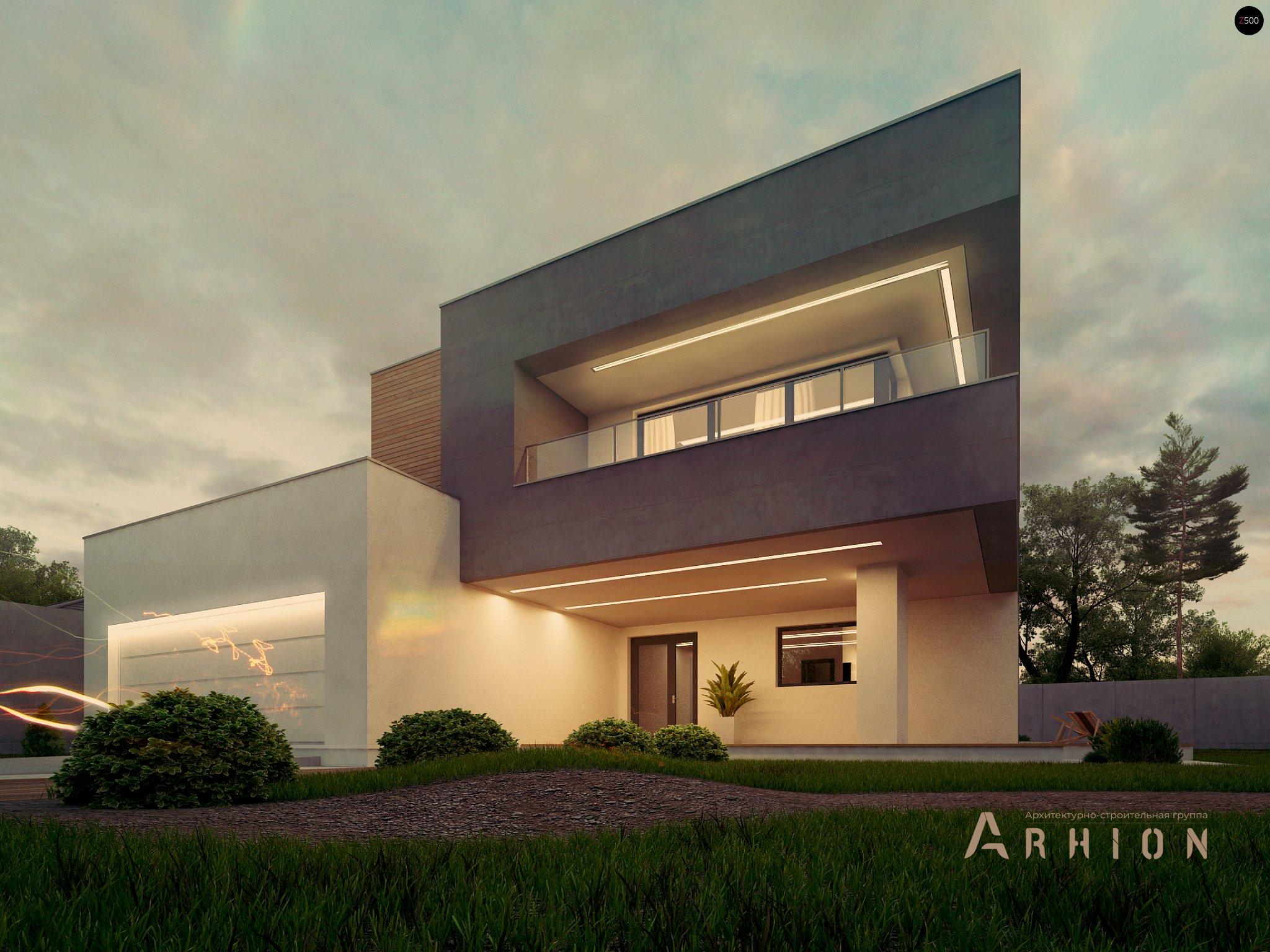 2. Проект двухэтажного дома в стиле хай-тек с плоской кровлей , Zx108, площадью - 323 кв c терассой, балконом, гаражом, вторым светом