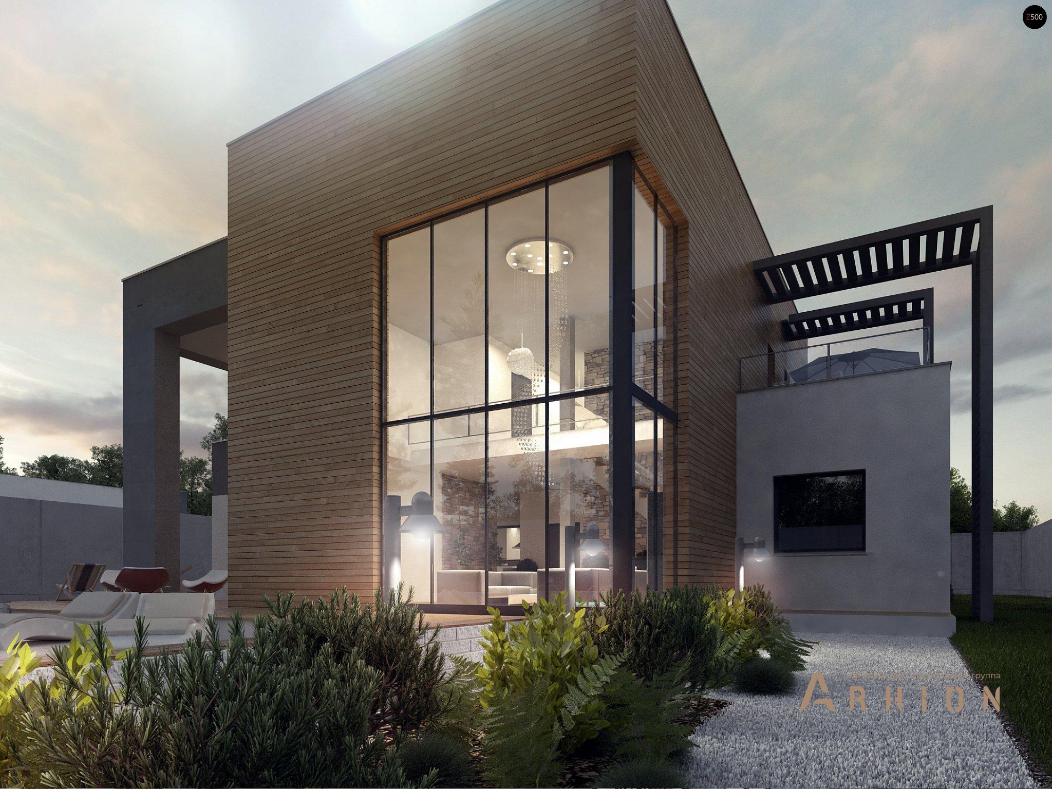 4. Проект двухэтажного дома в стиле хай-тек с плоской кровлей , Zx108, площадью - 323 кв c терассой, балконом, гаражом, вторым светом