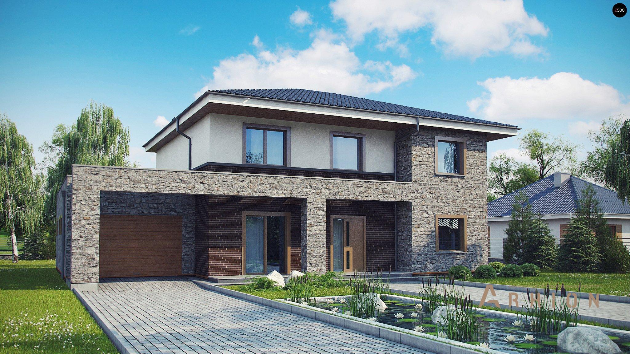 1. Проект двухэтажного дома в современном стиле с четырехскатной, Zx109, площадью - 250 кв c сауной, терассой, балконом, гаражом