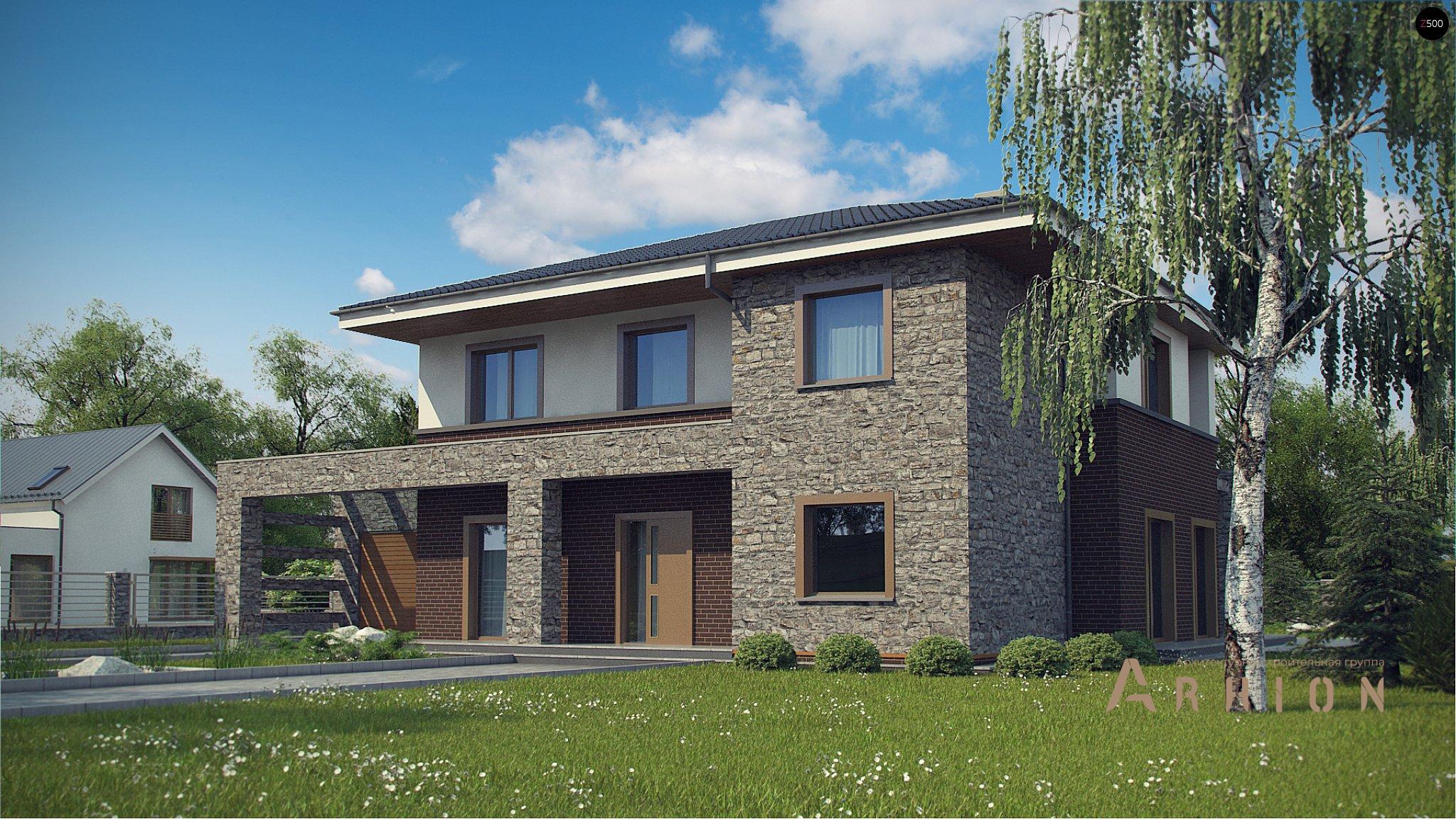 2. Проект двухэтажного дома в современном стиле с четырехскатной, Zx109, площадью - 250 кв c сауной, терассой, балконом, гаражом