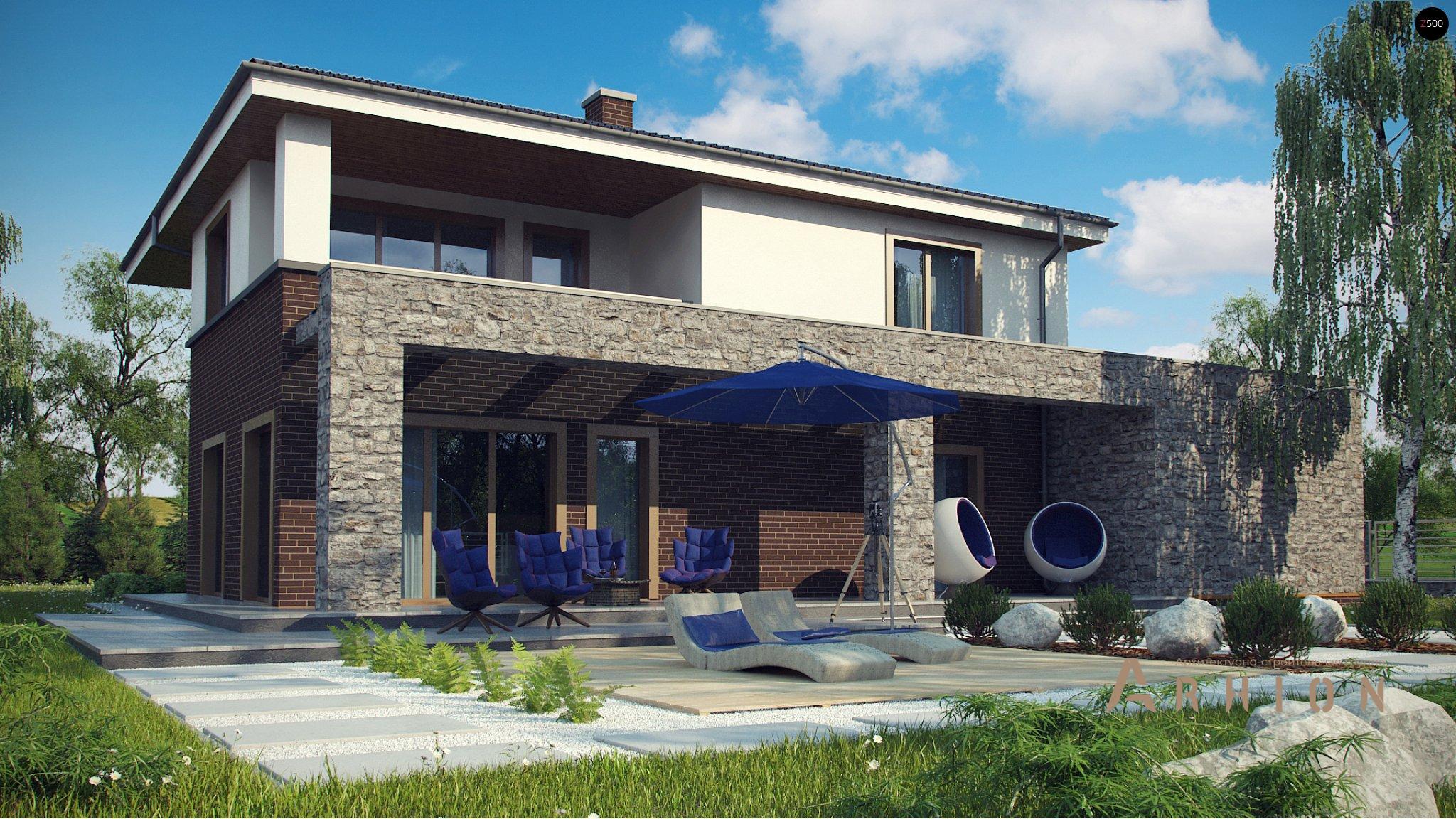 3. Проект двухэтажного дома в современном стиле с четырехскатной, Zx109, площадью - 250 кв c сауной, терассой, балконом, гаражом