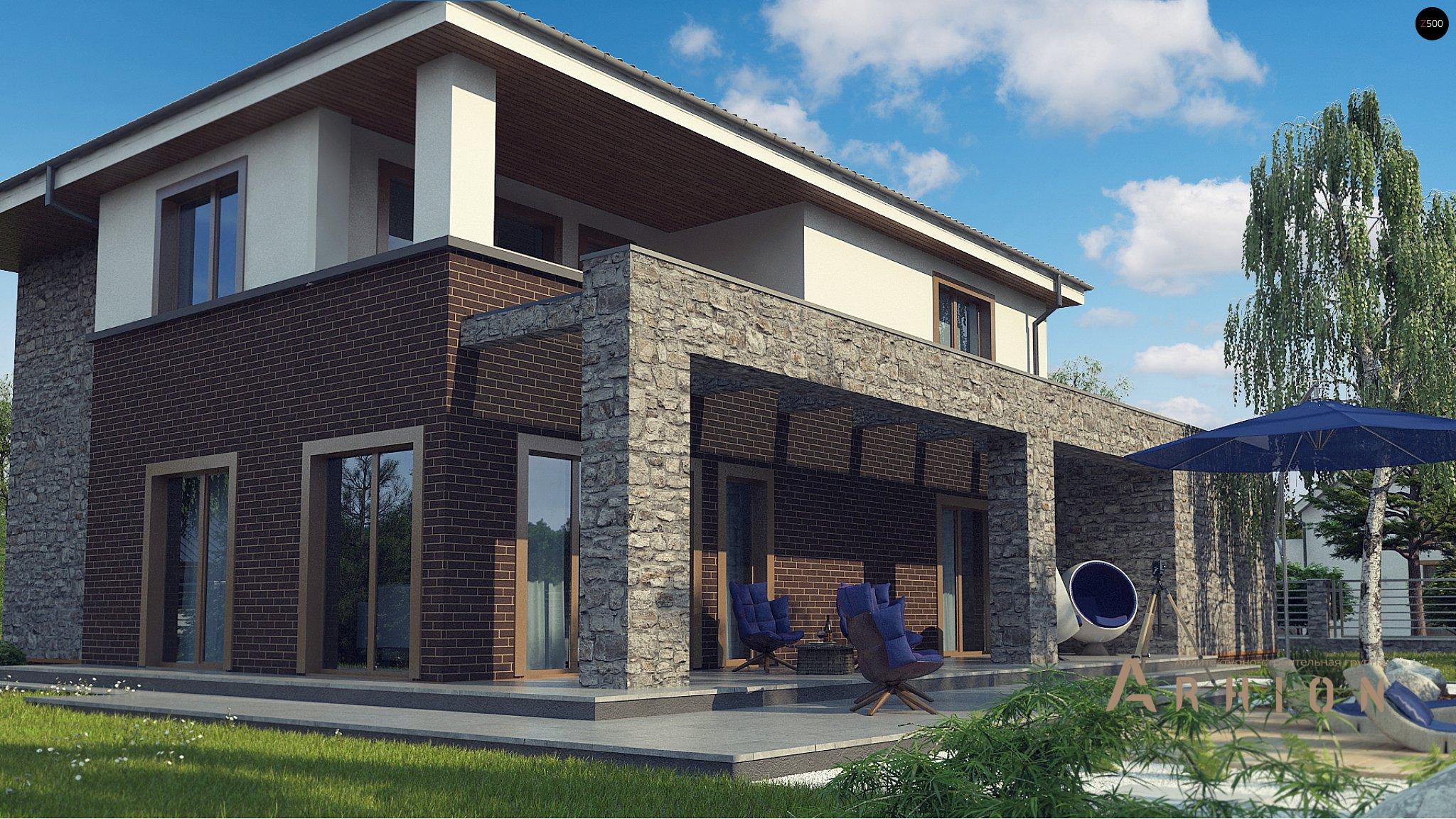 4. Проект двухэтажного дома в современном стиле с четырехскатной, Zx109, площадью - 250 кв c сауной, терассой, балконом, гаражом