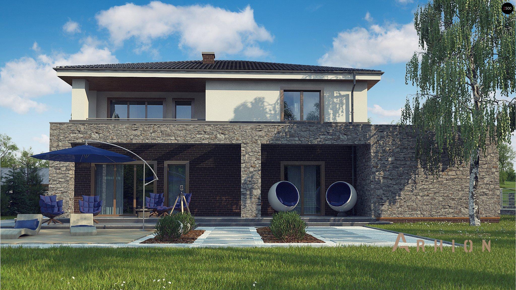 6. Проект двухэтажного дома в современном стиле с четырехскатной, Zx109, площадью - 250 кв c сауной, терассой, балконом, гаражом