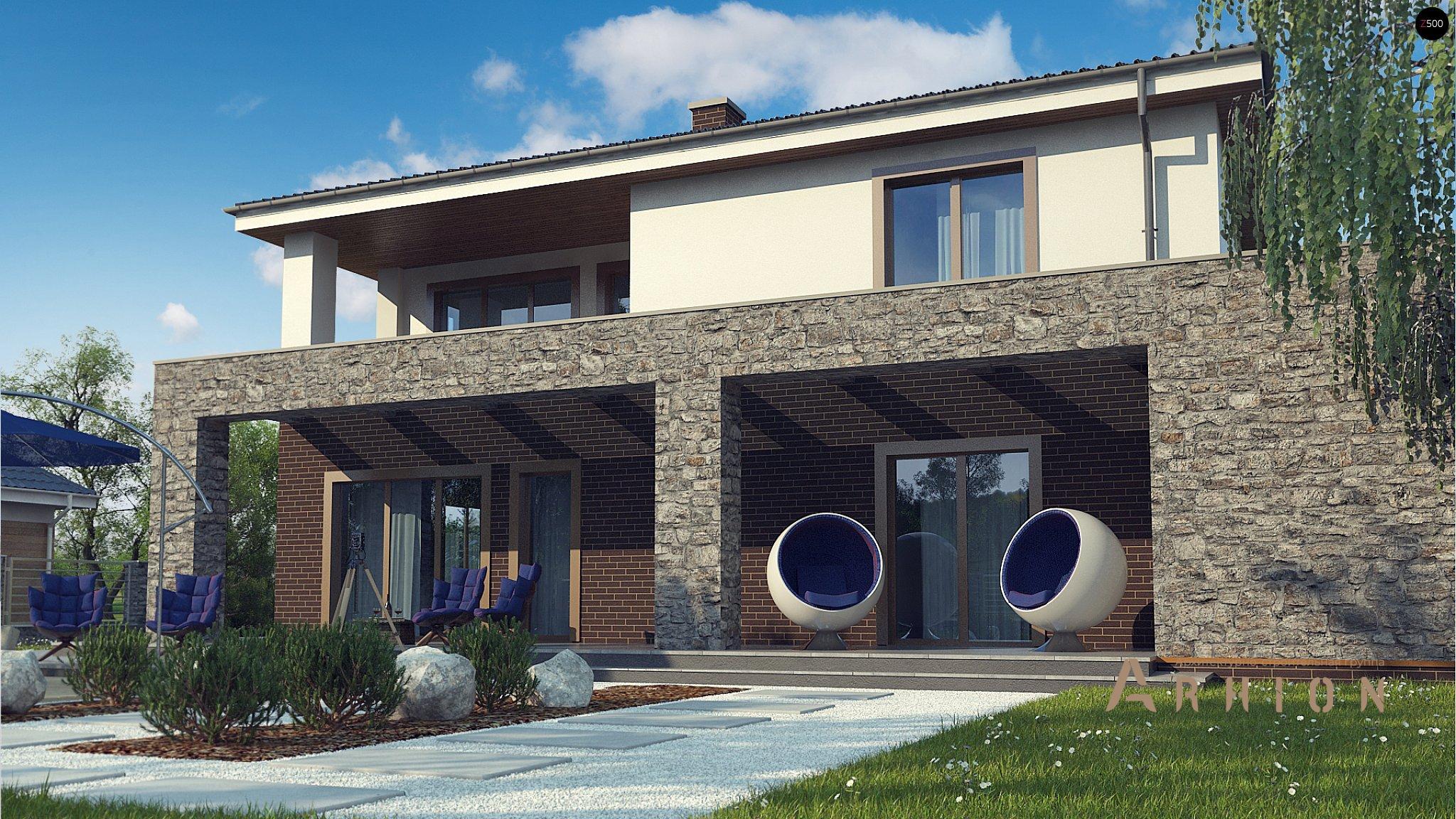 7. Проект двухэтажного дома в современном стиле с четырехскатной, Zx109, площадью - 250 кв c сауной, терассой, балконом, гаражом