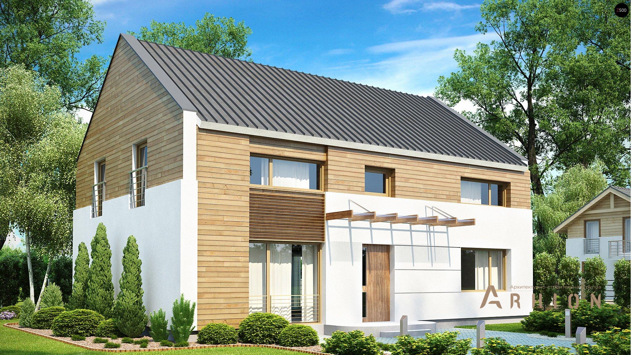 1. Проект одноэтажного дома в стиле барн с двускатной кровлей, Zx11, площадью - 204 кв c мансардой