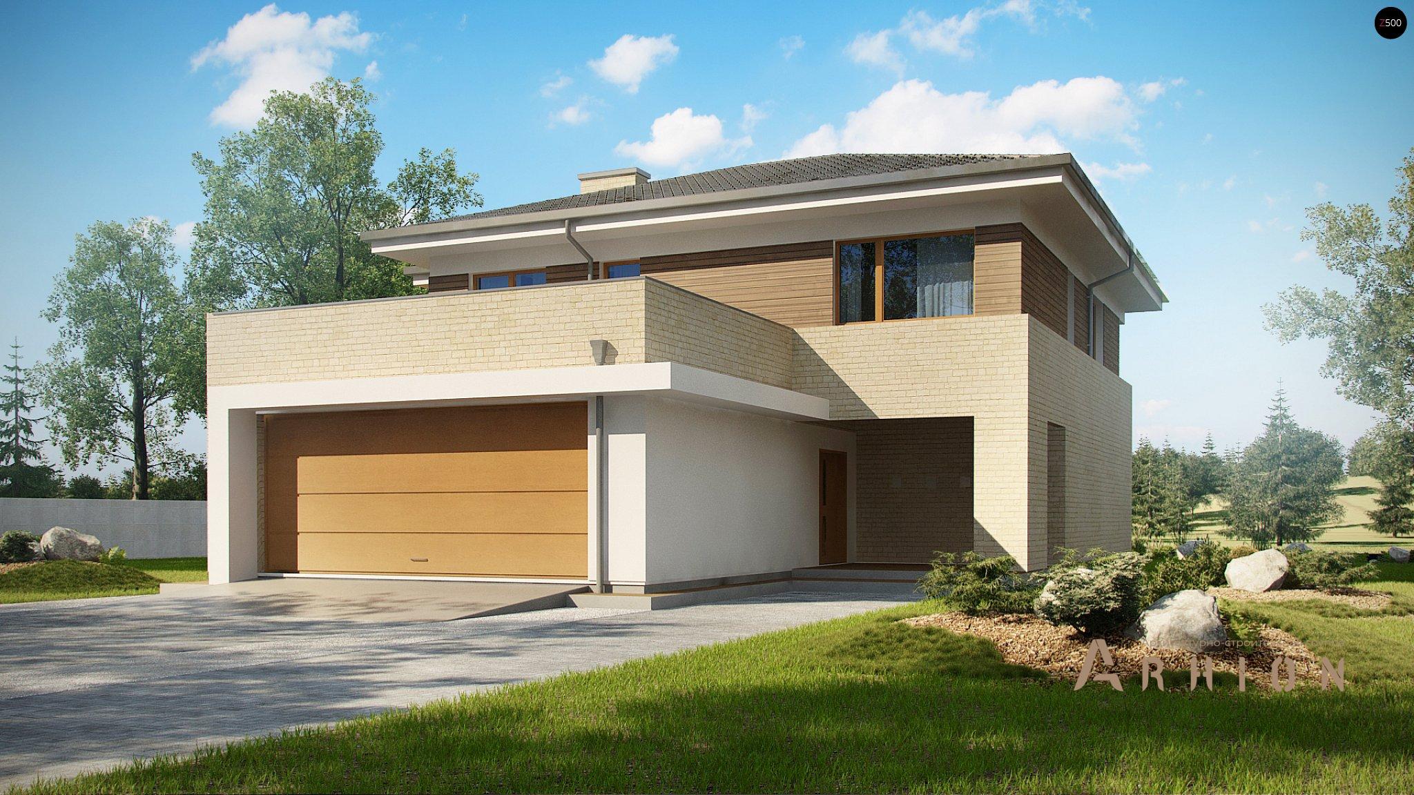 1. Проект двухэтажного дома в современном стиле с четырехскатной, Zx112, площадью - 259 кв c сауной, гаражом