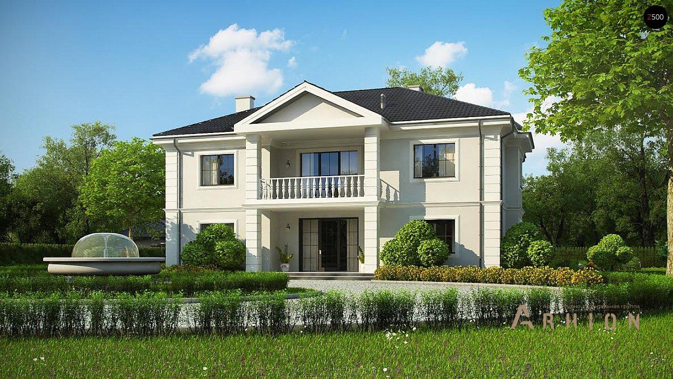 2. Проект двухэтажного дома в современном классическом стиле с четырехскатной, Zx113, площадью - 355 кв c сауной, терассой, балконом, эркером