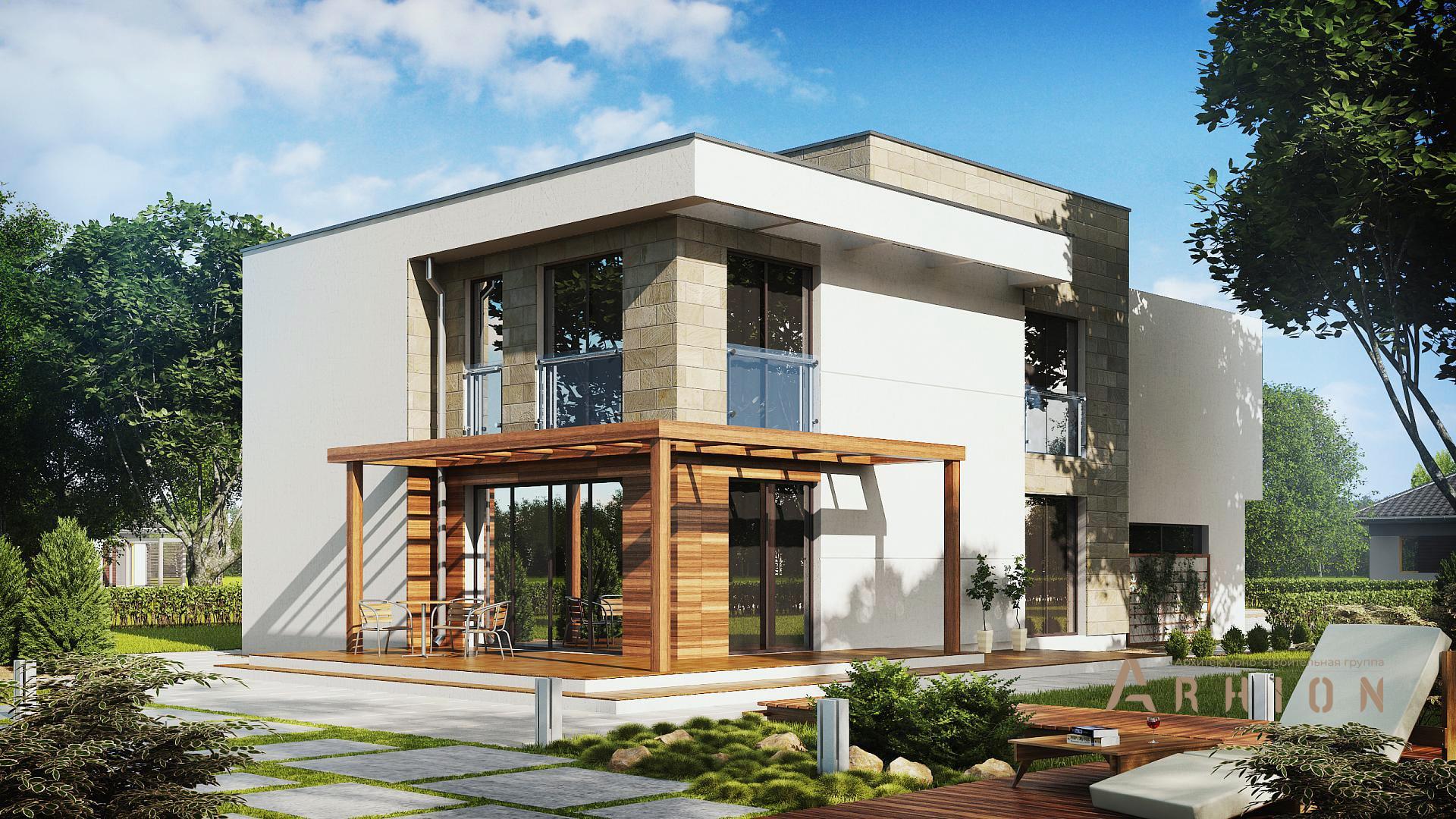 3. Проект двухэтажного дома в стиле хай-тек с плоской кровлей , Zx114, площадью - 219 кв c терассой, балконом, гаражом