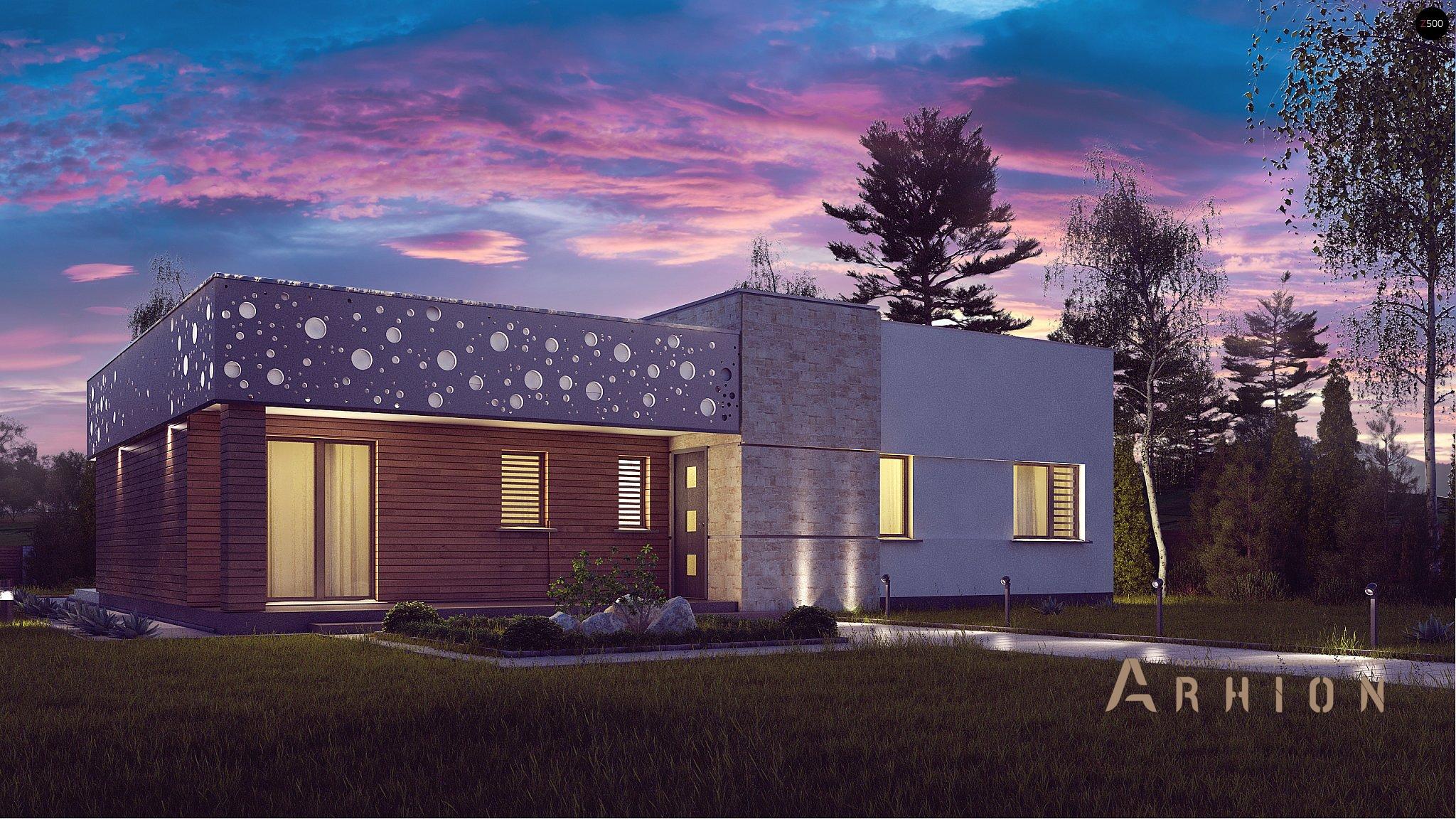 1. Проект одноэтажного дома в стиле минимализм с плоской кровлей , Zx115, площадью - 132 кв c терассой