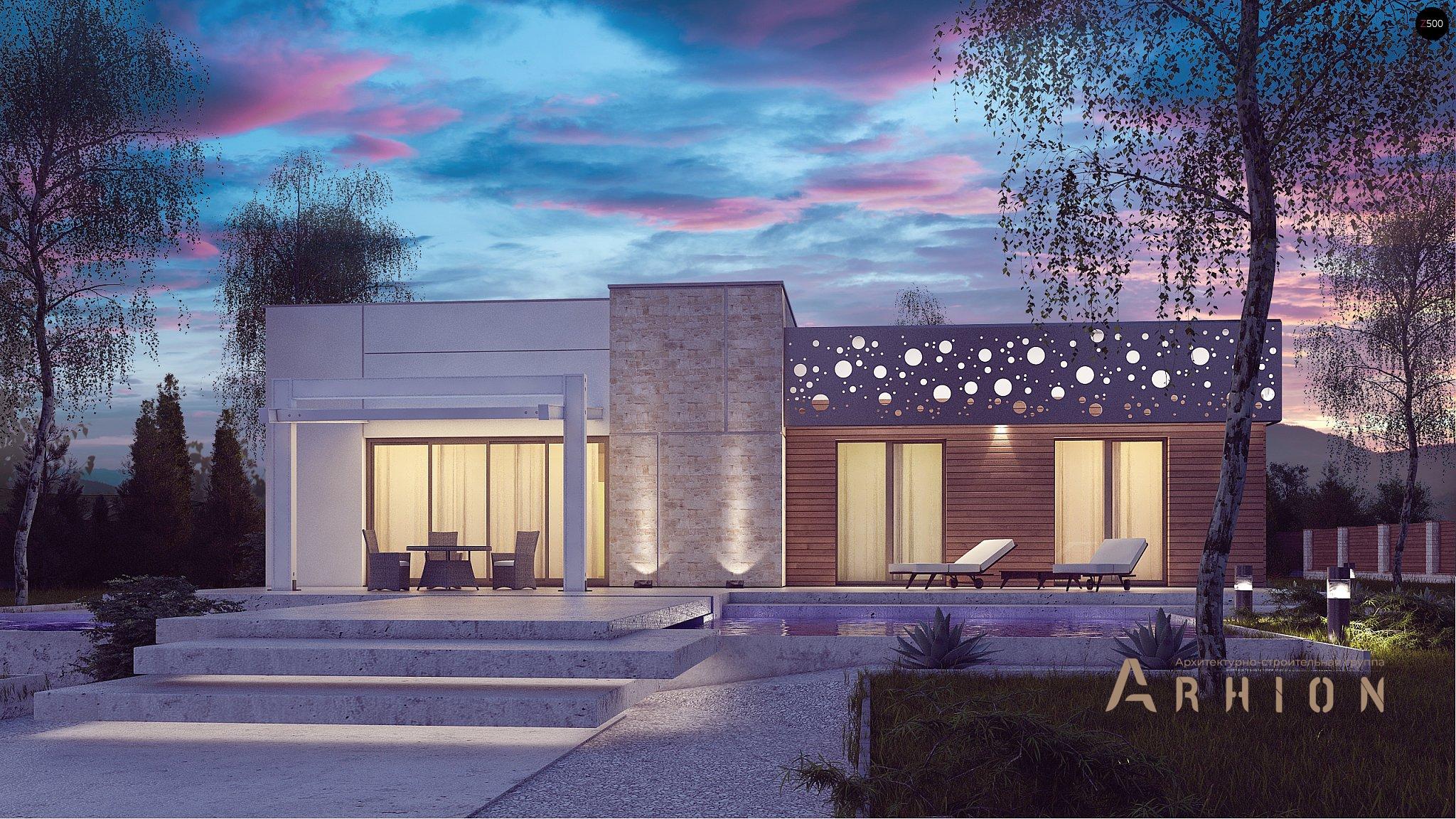 3. Проект одноэтажного дома в стиле минимализм с плоской кровлей , Zx115, площадью - 132 кв c терассой