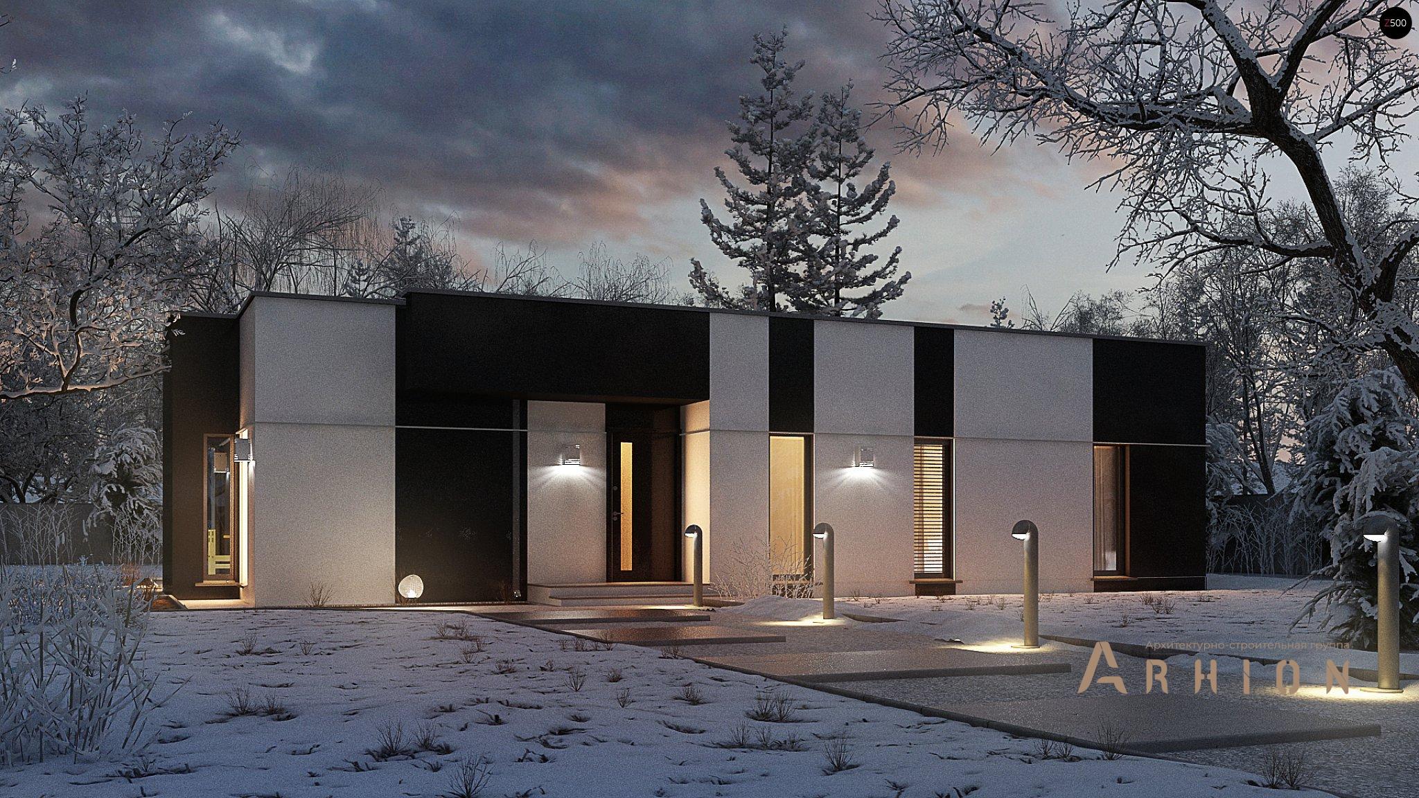 1. Проект одноэтажного дома в современном стиле с плоской кровлей , Zx116, площадью - 121 кв c терассой, эркером