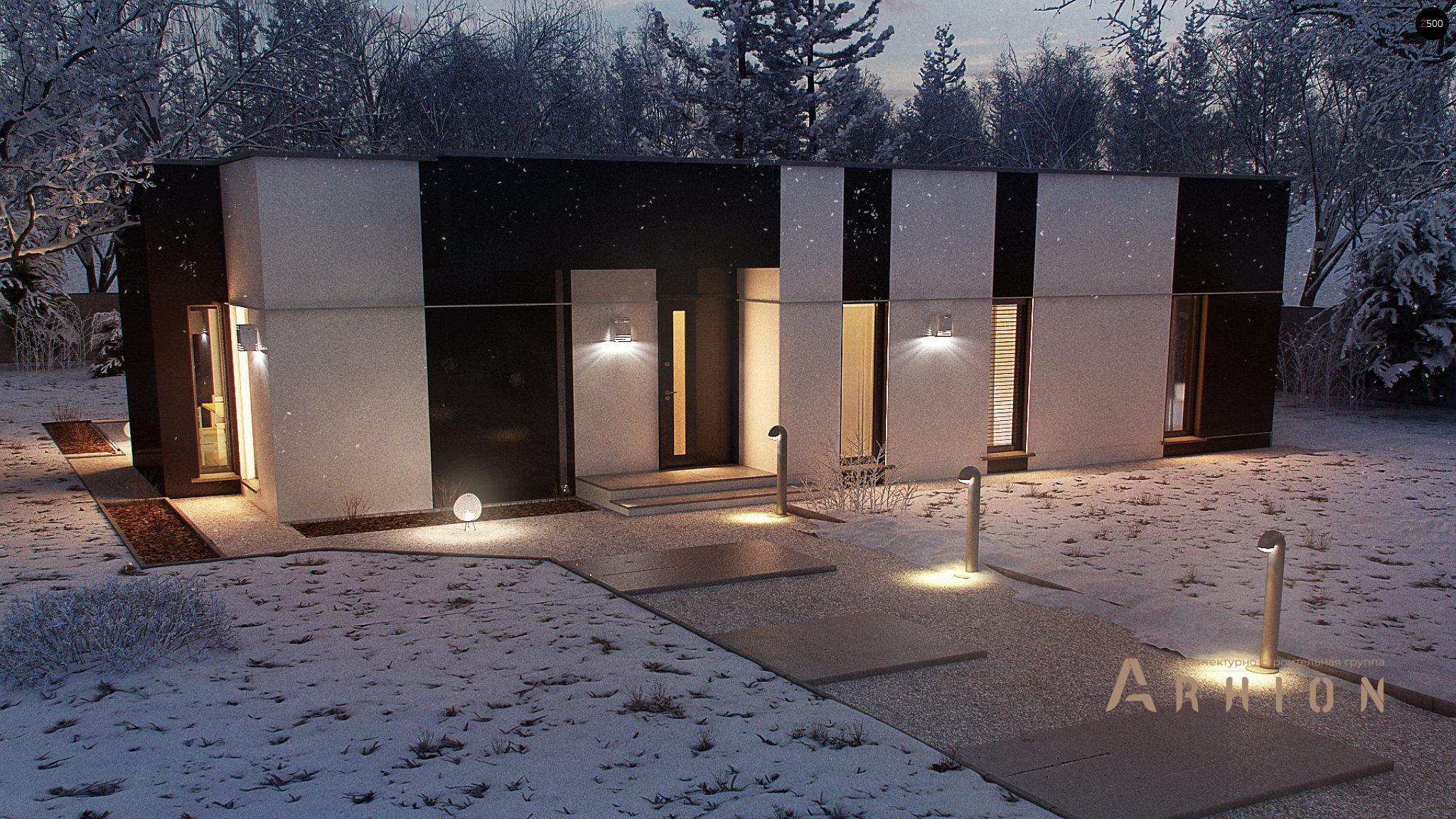 2. Проект одноэтажного дома в современном стиле с плоской кровлей , Zx116, площадью - 121 кв c терассой, эркером