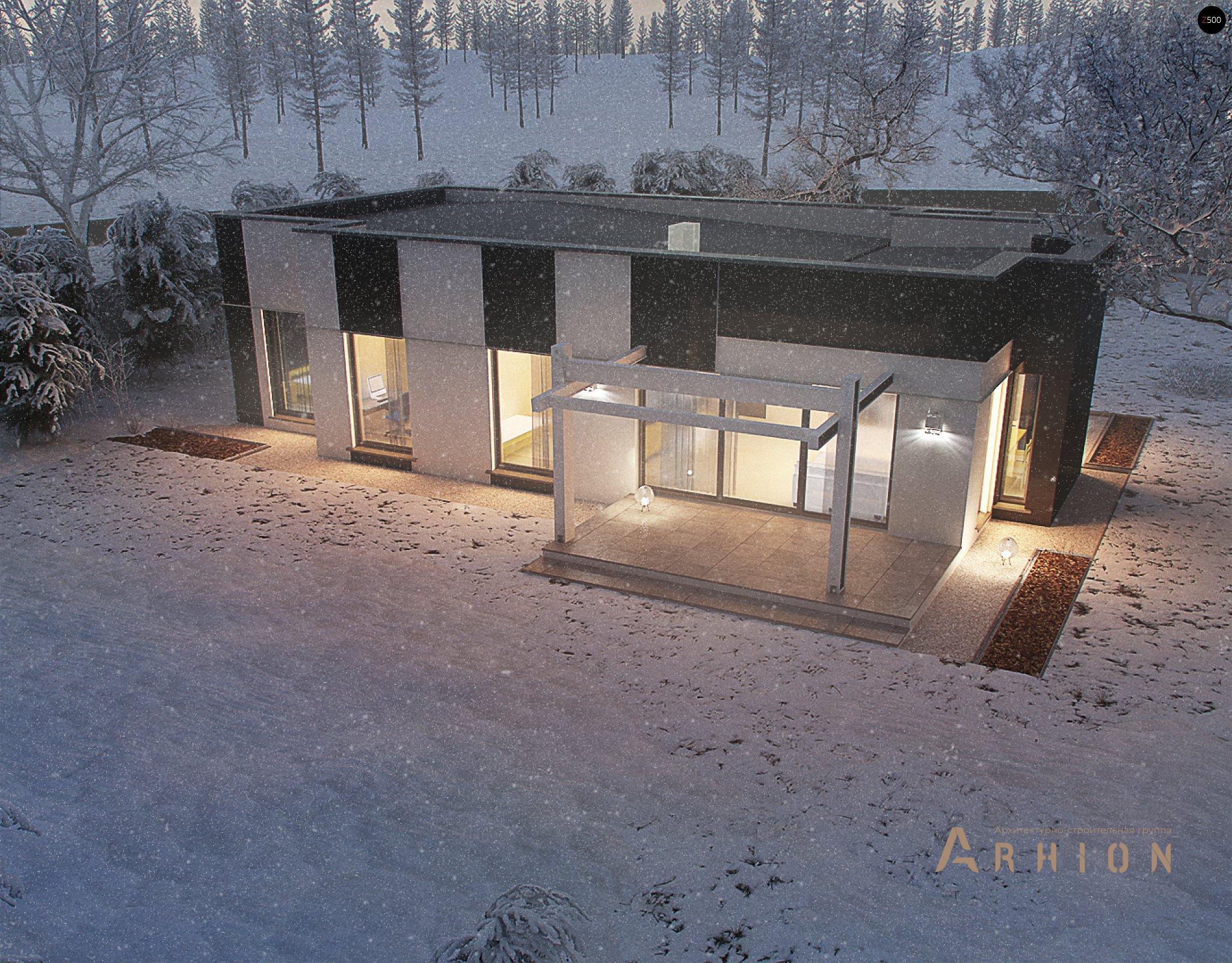 3. Проект одноэтажного дома в современном стиле с плоской кровлей , Zx116, площадью - 121 кв c терассой, эркером