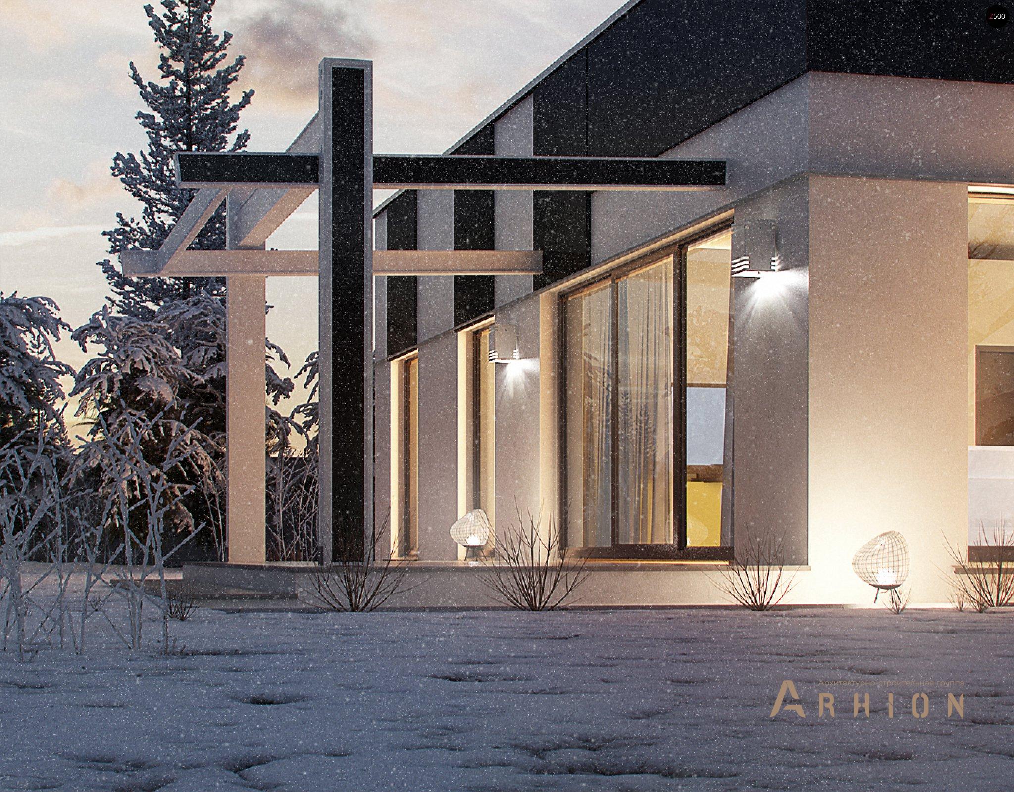 4. Проект одноэтажного дома в современном стиле с плоской кровлей , Zx116, площадью - 121 кв c терассой, эркером