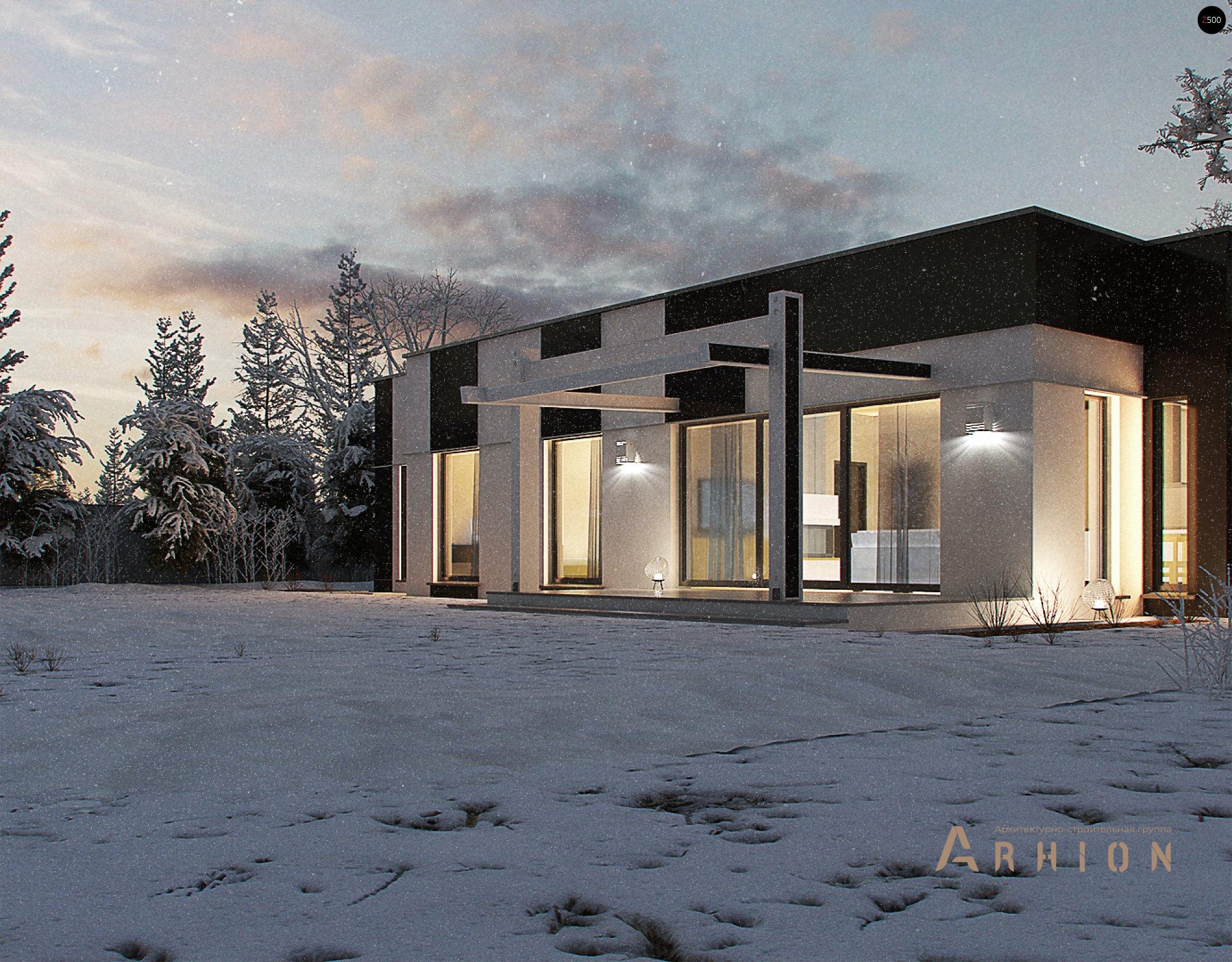 5. Проект одноэтажного дома в современном стиле с плоской кровлей , Zx116, площадью - 121 кв c терассой, эркером