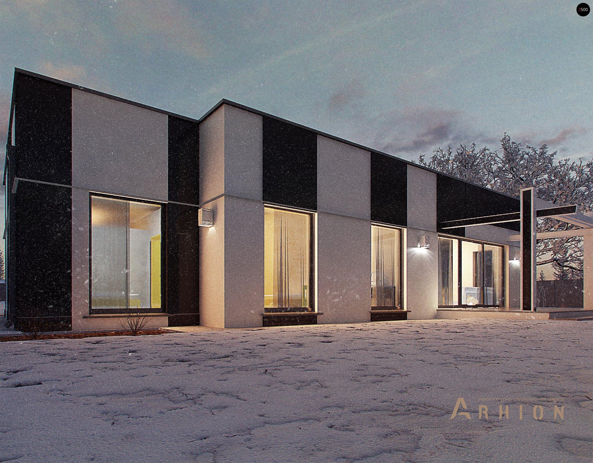 6. Проект одноэтажного дома в современном стиле с плоской кровлей , Zx116, площадью - 121 кв c терассой, эркером