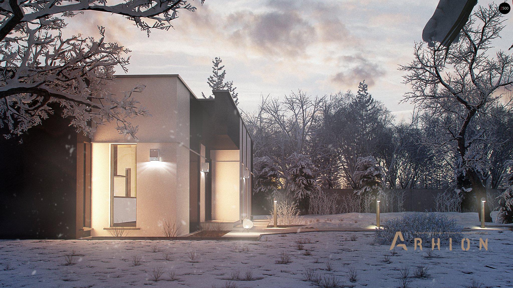 7. Проект одноэтажного дома в современном стиле с плоской кровлей , Zx116, площадью - 121 кв c терассой, эркером