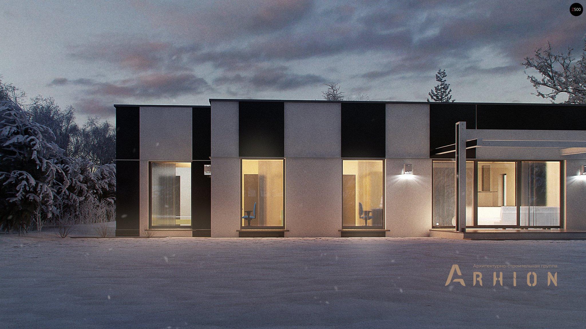 10. Проект одноэтажного дома в современном стиле с плоской кровлей , Zx116, площадью - 121 кв c терассой, эркером