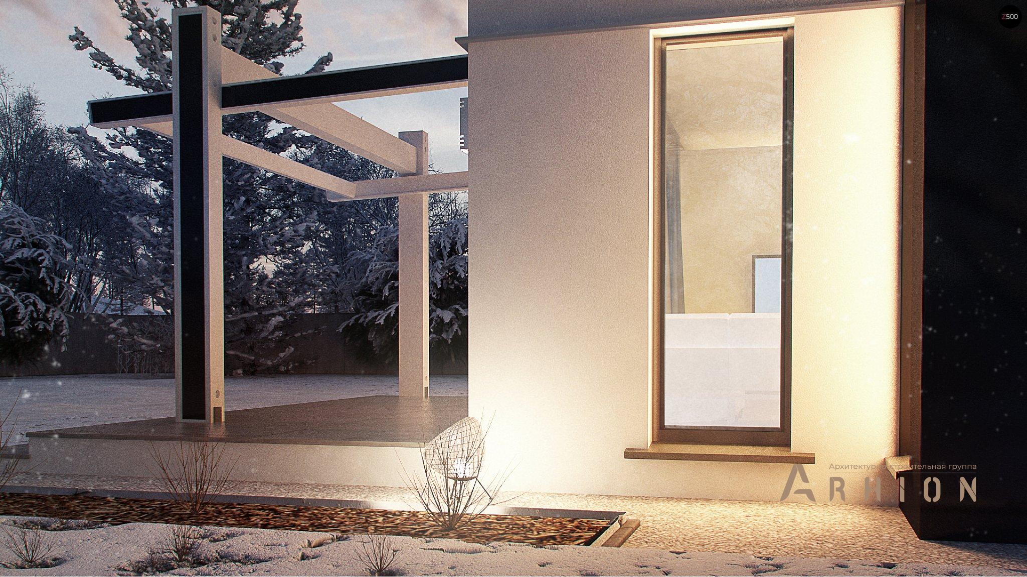 11. Проект одноэтажного дома в современном стиле с плоской кровлей , Zx116, площадью - 121 кв c терассой, эркером