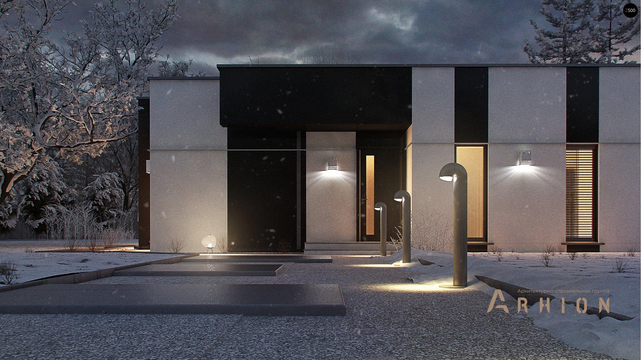 12. Проект одноэтажного дома в современном стиле с плоской кровлей , Zx116, площадью - 121 кв c терассой, эркером