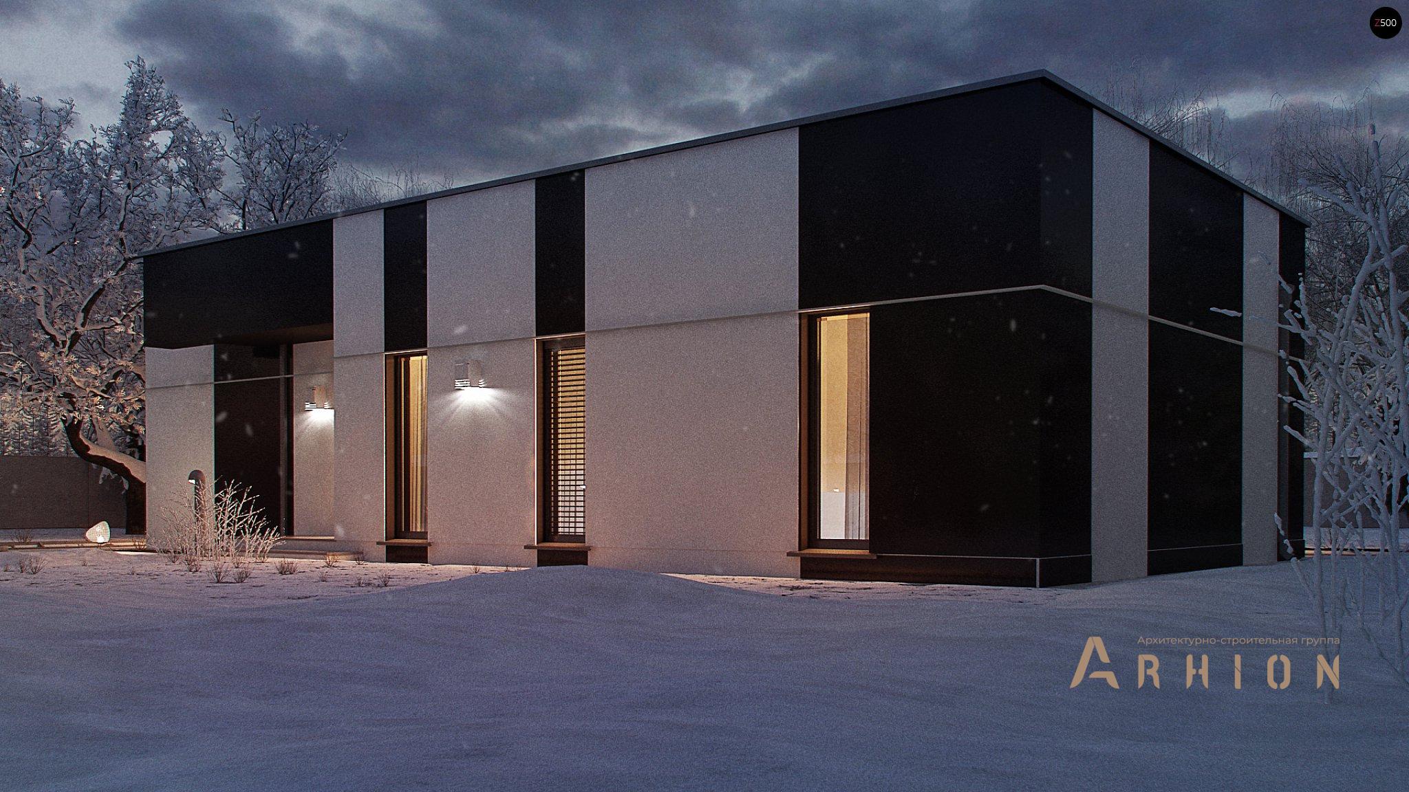 14. Проект одноэтажного дома в современном стиле с плоской кровлей , Zx116, площадью - 121 кв c терассой, эркером