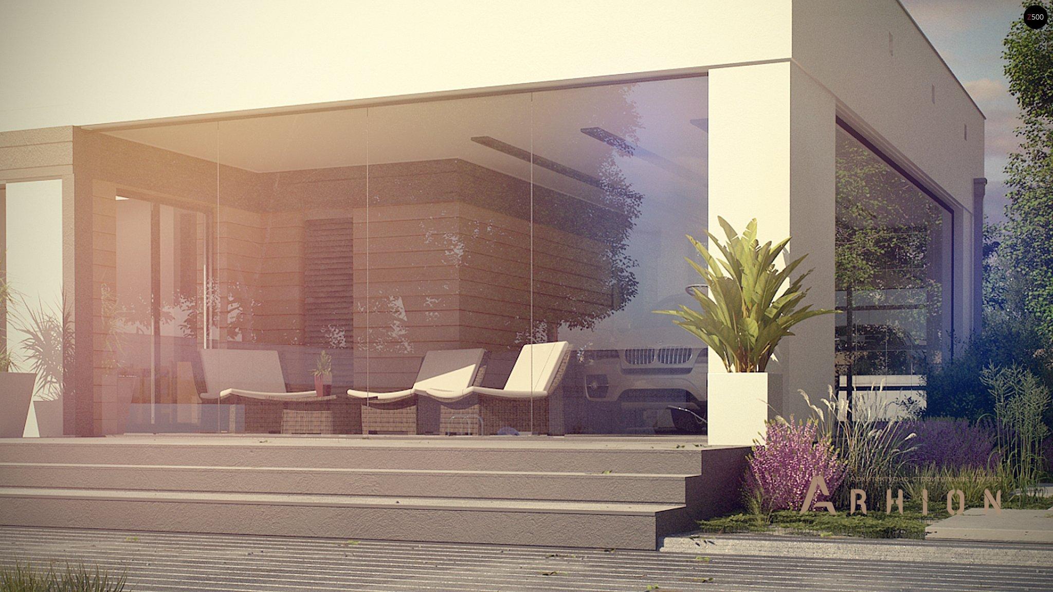 3. Проект одноэтажного дома в современном стиле с плоской кровлей , Zx117, площадью - 100 кв c терассой, гаражом