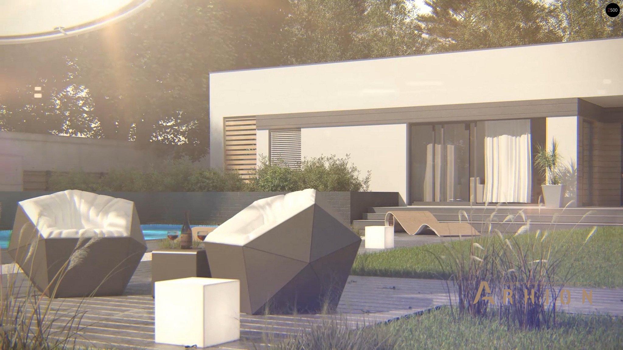 6. Проект одноэтажного дома в современном стиле с плоской кровлей , Zx117, площадью - 100 кв c терассой, гаражом