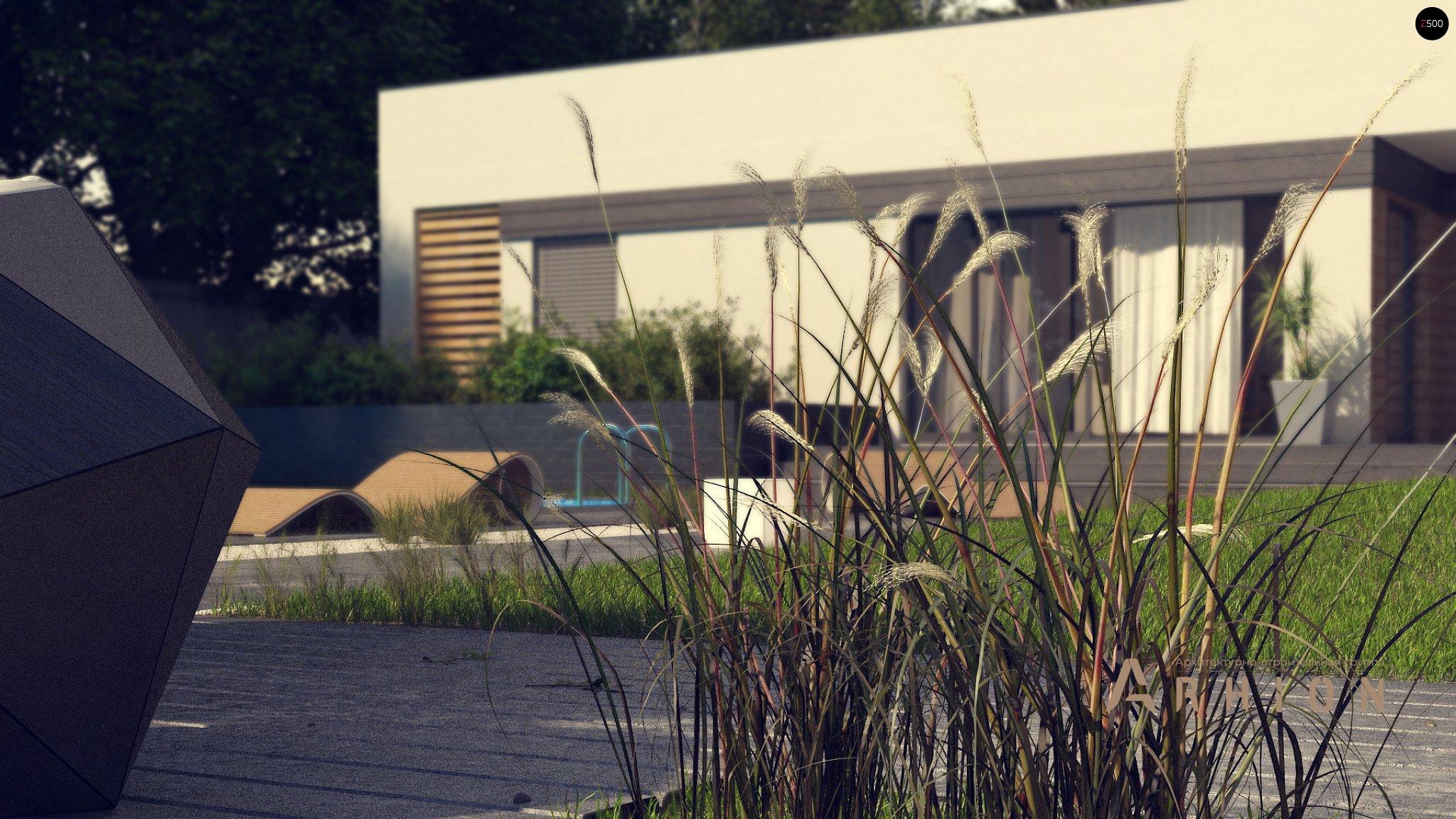 8. Проект одноэтажного дома в современном стиле с плоской кровлей , Zx117, площадью - 100 кв c терассой, гаражом