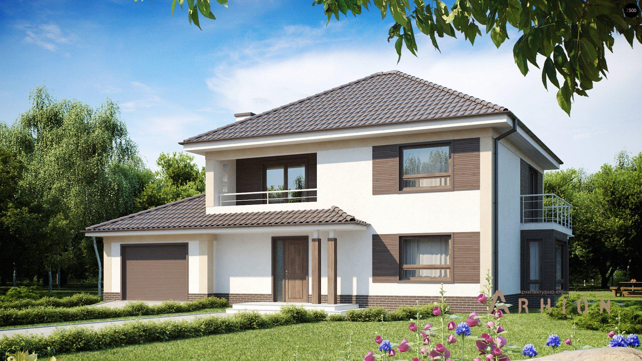 13. Проект двухэтажного дома в современном стиле с четырехскатной, Zx12, площадью - 206 кв c терассой, балконом, гаражом