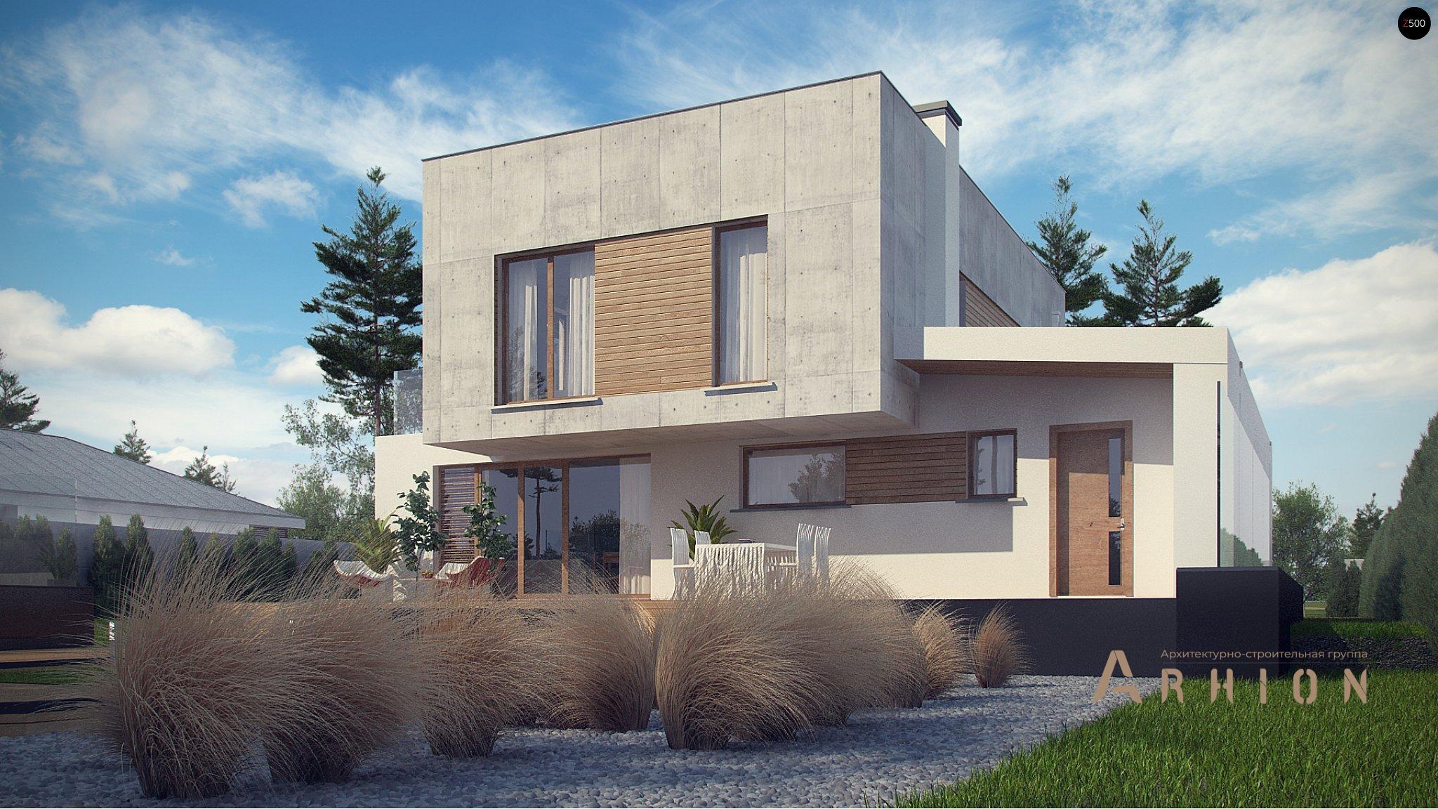 2. Проект двухэтажного дома в стиле минимализм с плоской кровлей , Zx121, площадью - 186 кв c терассой, балконом, гаражом