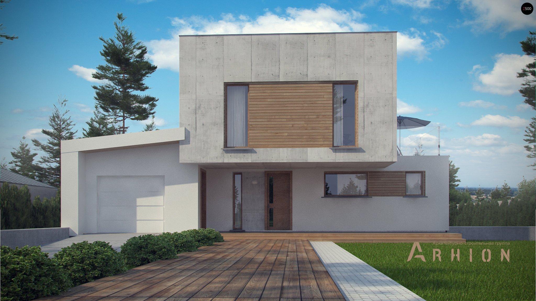 3. Проект двухэтажного дома в стиле минимализм с плоской кровлей , Zx121, площадью - 186 кв c терассой, балконом, гаражом