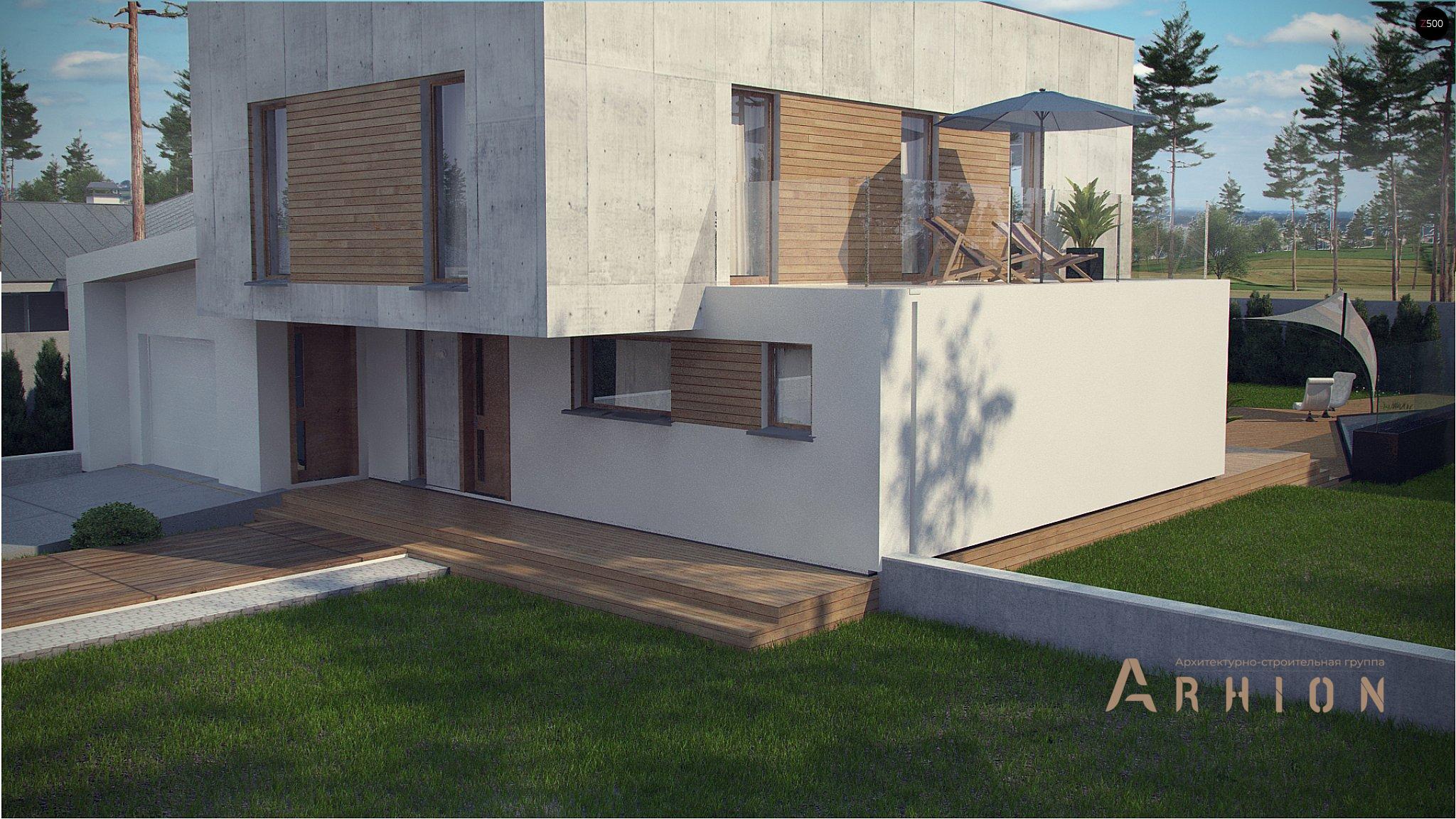 4. Проект двухэтажного дома в стиле минимализм с плоской кровлей , Zx121, площадью - 186 кв c терассой, балконом, гаражом