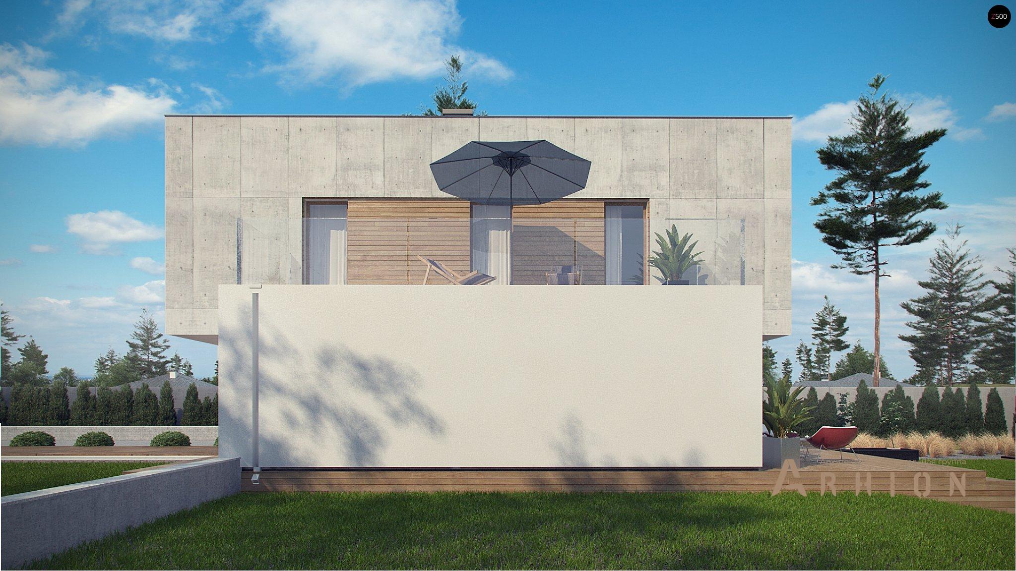 5. Проект двухэтажного дома в стиле минимализм с плоской кровлей , Zx121, площадью - 186 кв c терассой, балконом, гаражом