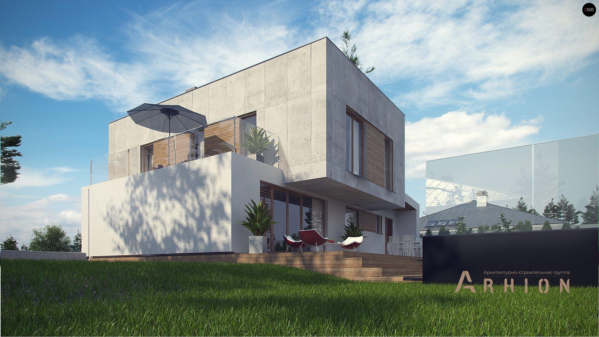 6. Проект двухэтажного дома в стиле минимализм с плоской кровлей , Zx121, площадью - 186 кв c терассой, балконом, гаражом