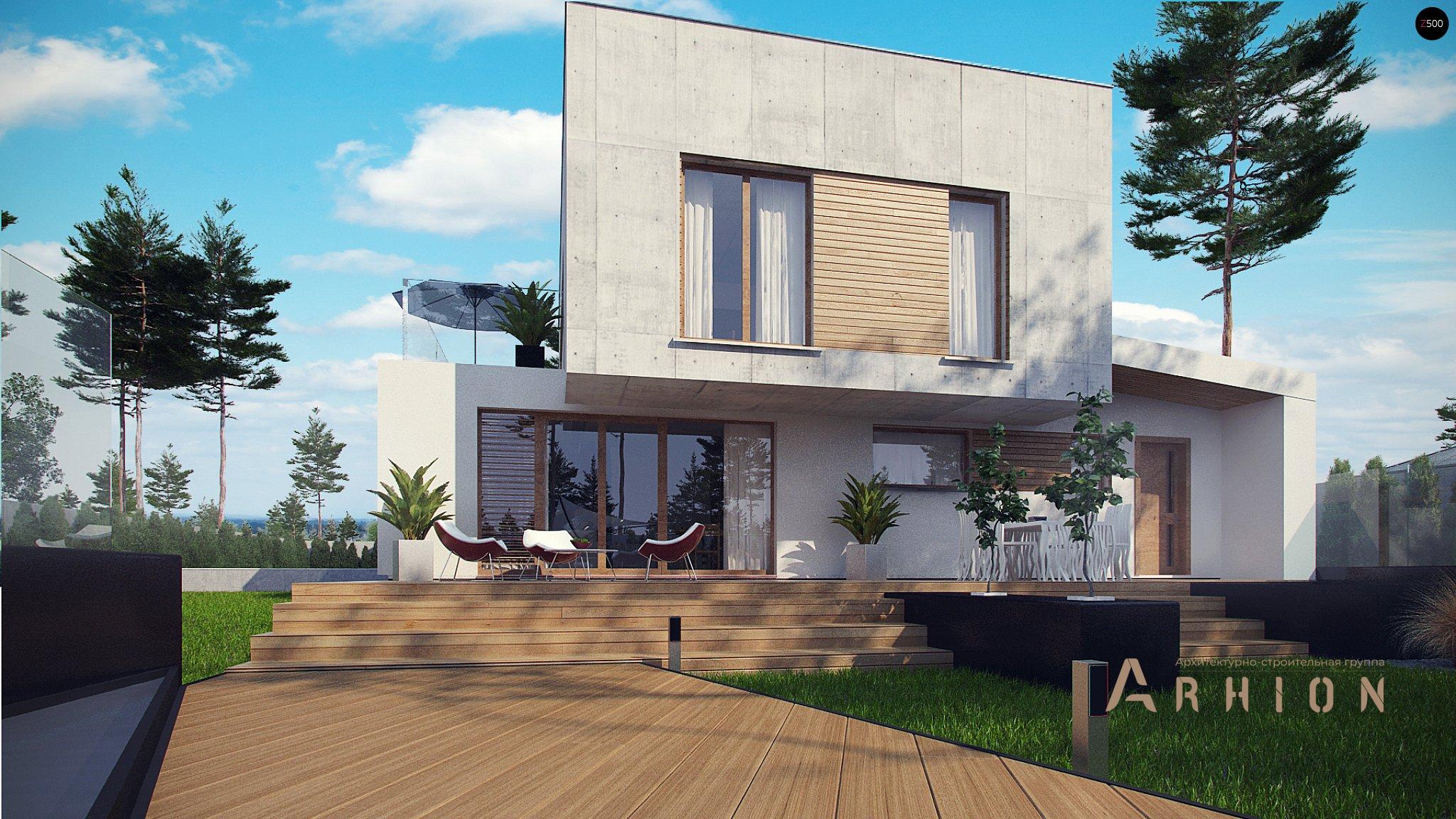 7. Проект двухэтажного дома в стиле минимализм с плоской кровлей , Zx121, площадью - 186 кв c терассой, балконом, гаражом