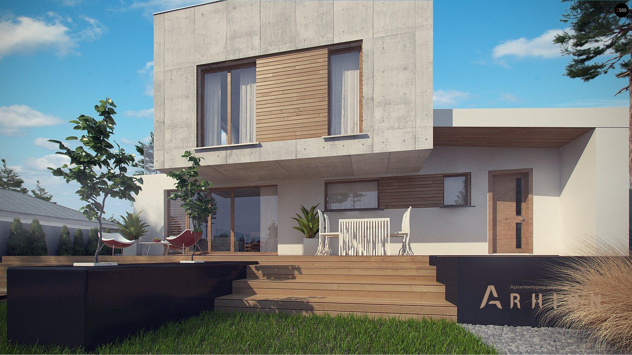 8. Проект двухэтажного дома в стиле минимализм с плоской кровлей , Zx121, площадью - 186 кв c терассой, балконом, гаражом