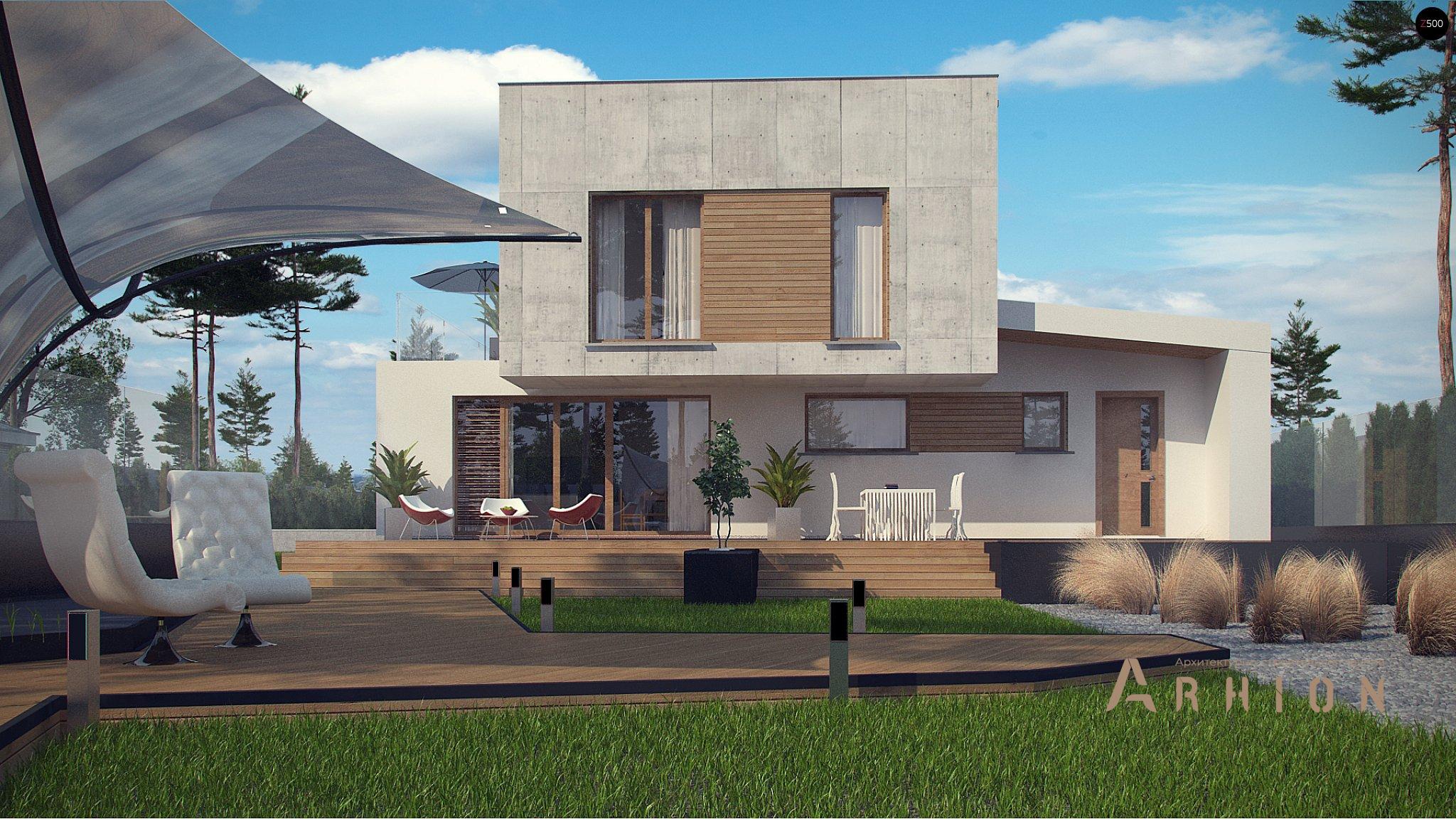 9. Проект двухэтажного дома в стиле минимализм с плоской кровлей , Zx121, площадью - 186 кв c терассой, балконом, гаражом