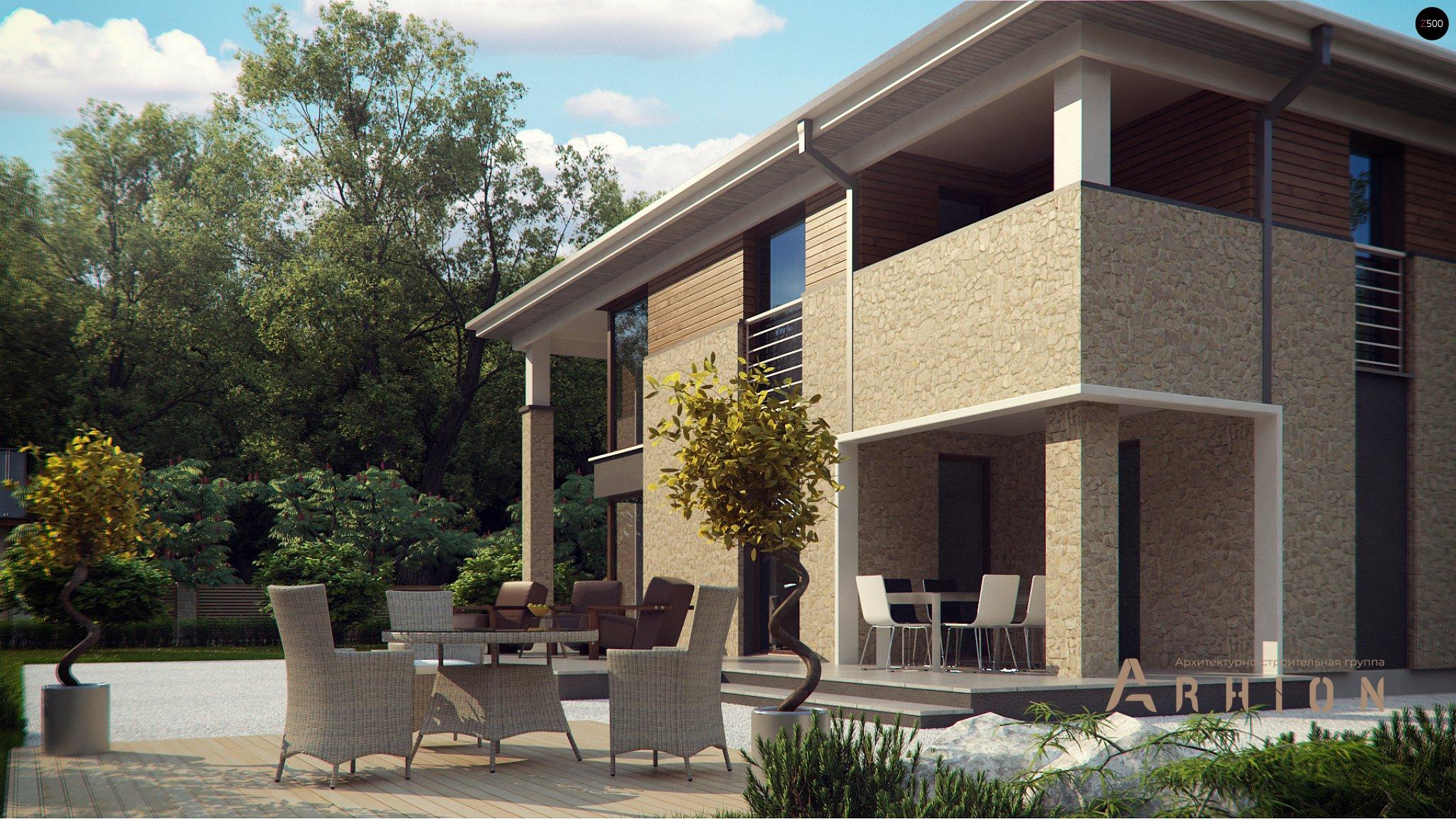 4. Проект двухэтажного дома в современном стиле с четырехскатной, Zx122, площадью - 266 кв c сауной, терассой, балконом, гаражом