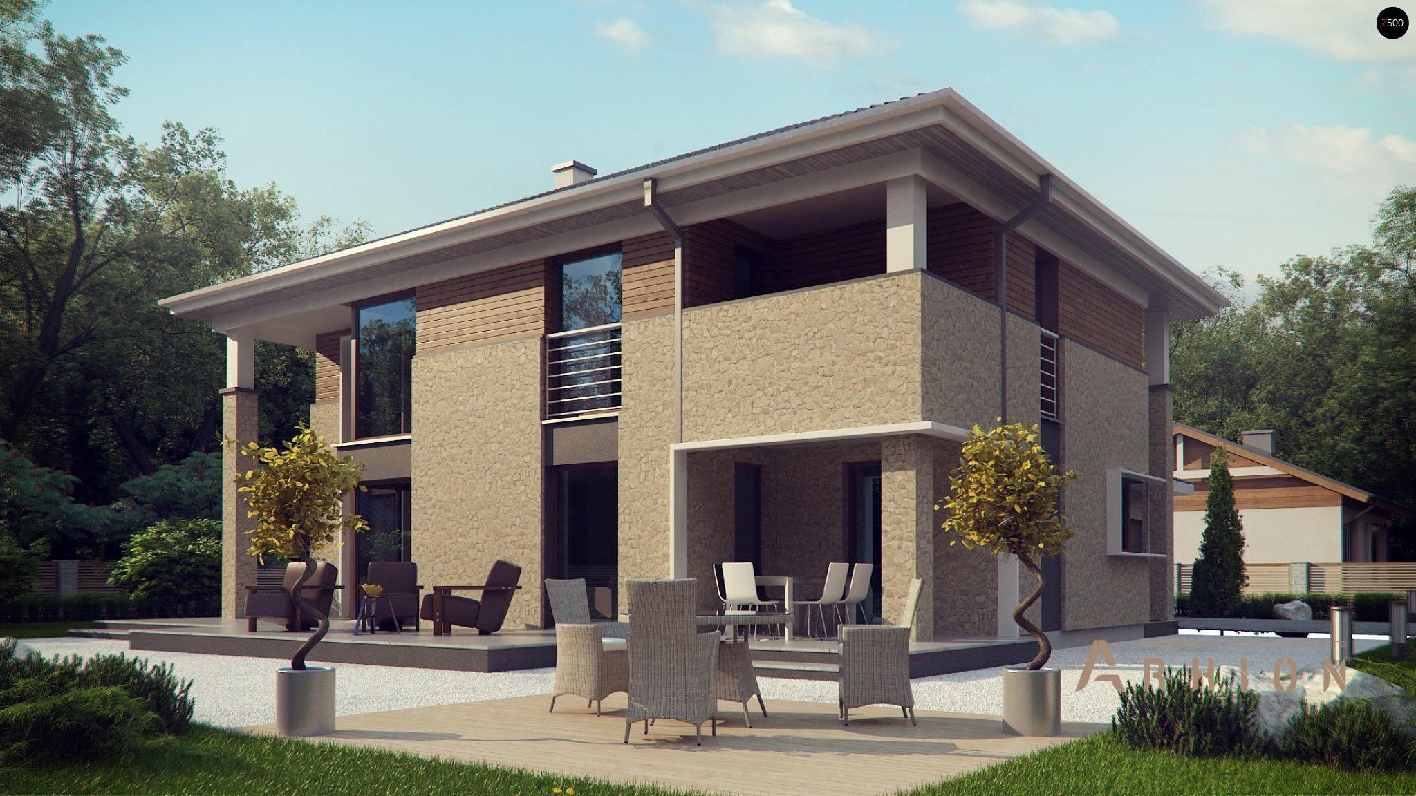 5. Проект двухэтажного дома в современном стиле с четырехскатной, Zx122, площадью - 266 кв c сауной, терассой, балконом, гаражом