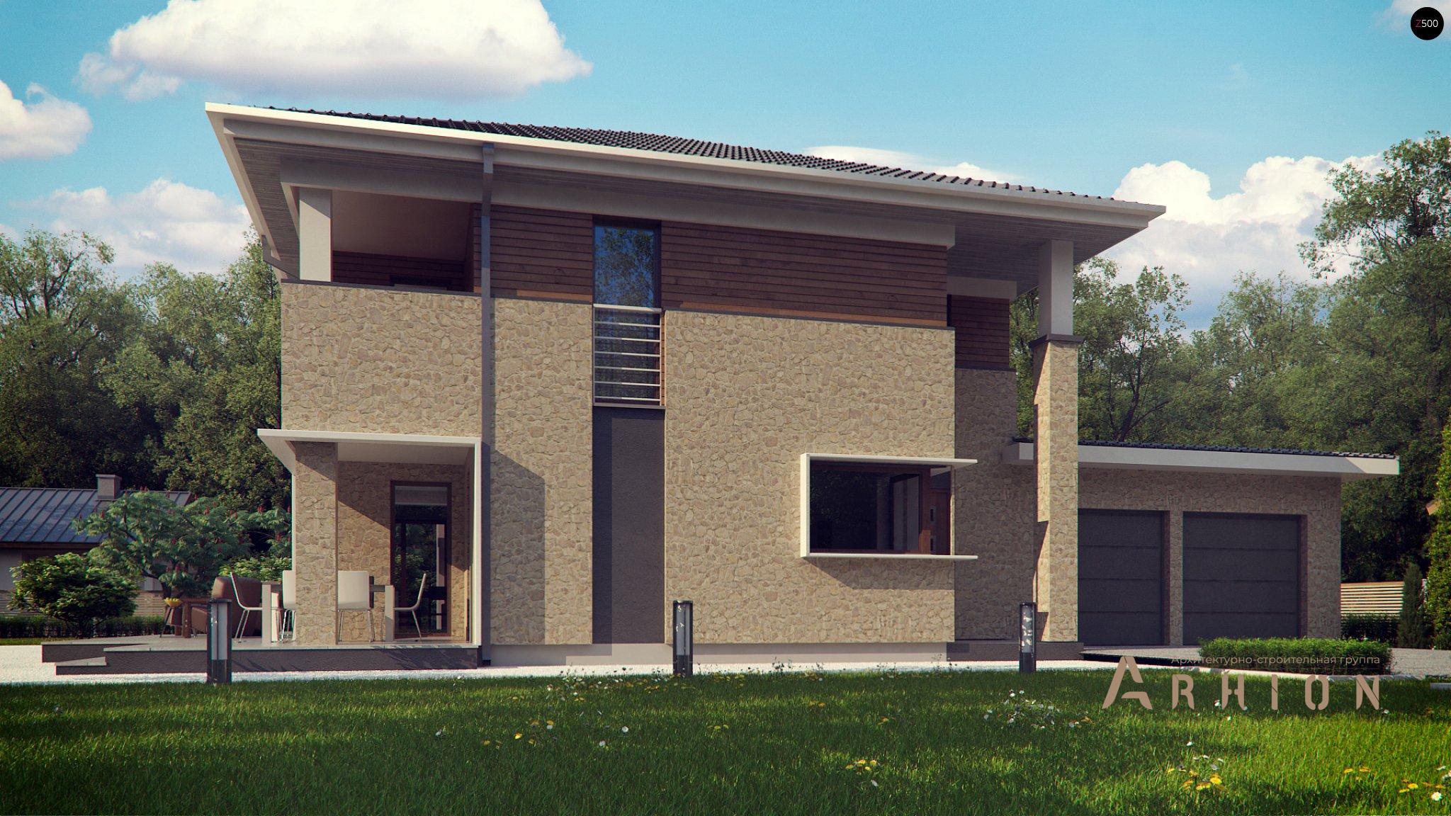 8. Проект двухэтажного дома в современном стиле с четырехскатной, Zx122, площадью - 266 кв c сауной, терассой, балконом, гаражом