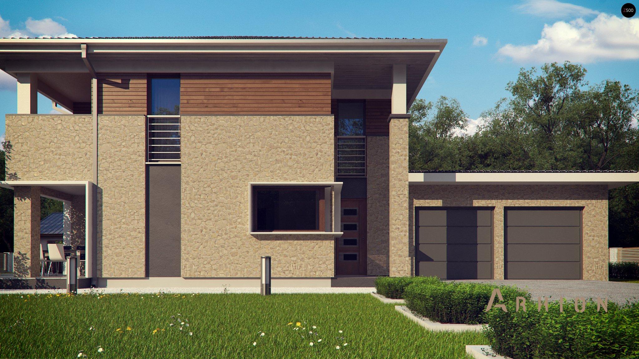 9. Проект двухэтажного дома в современном стиле с четырехскатной, Zx122, площадью - 266 кв c сауной, терассой, балконом, гаражом