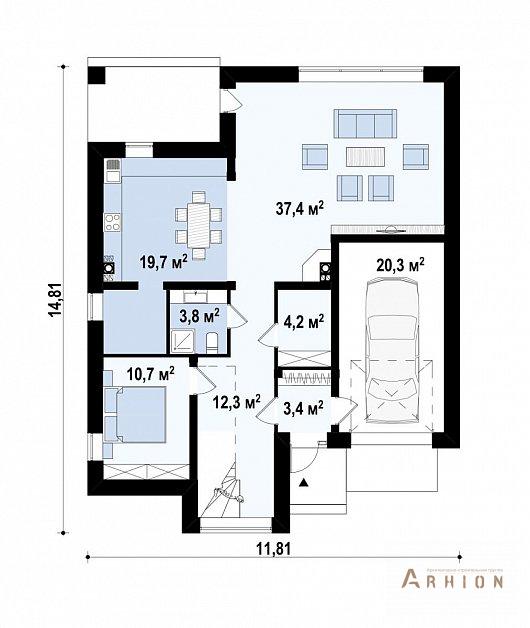 2. Проект двухэтажного дома в стиле хай-тек с плоской кровлей , Zx123, площадью - 237 кв c терассой, балконом, гаражом