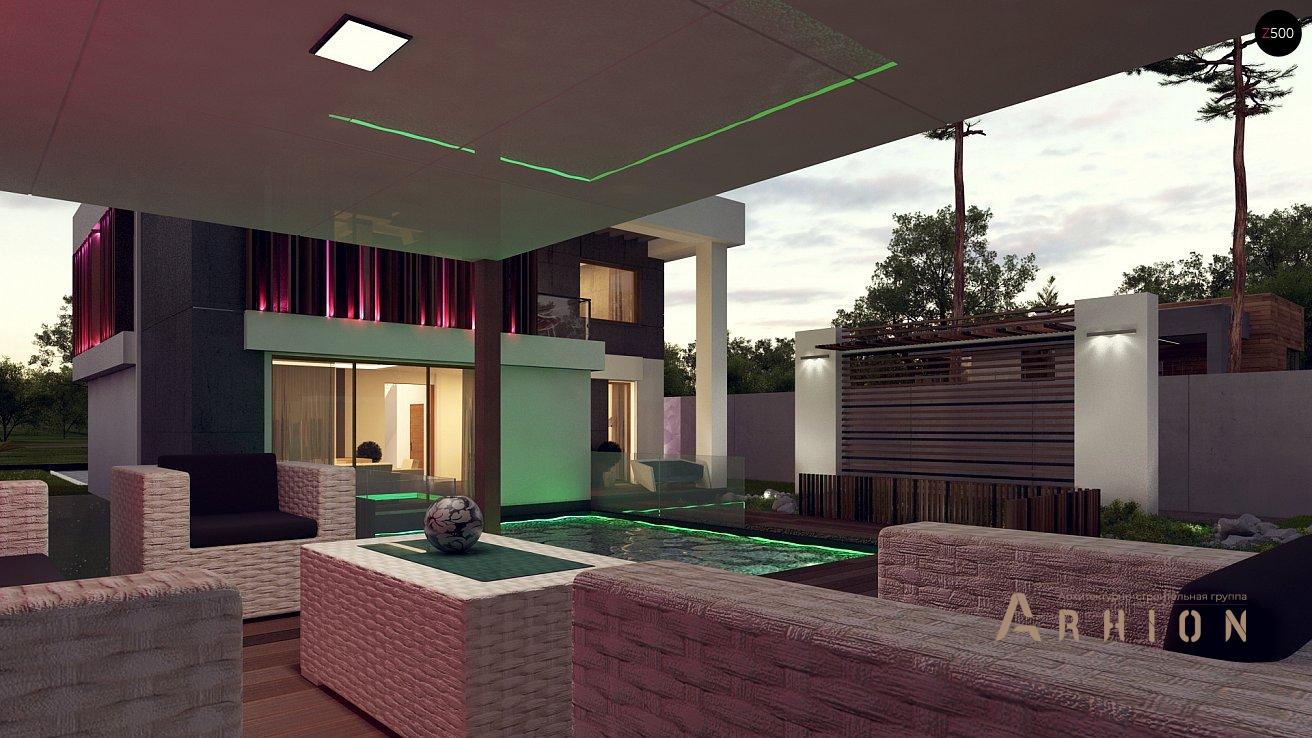 7. Проект двухэтажного дома в стиле хай-тек с плоской кровлей , Zx123, площадью - 237 кв c терассой, балконом, гаражом