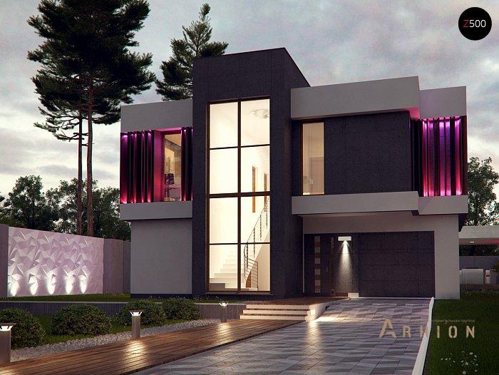 1. Проект двухэтажного дома в стиле хай-тек с плоской кровлей , Zx123, площадью - 237 кв c терассой, балконом, гаражом