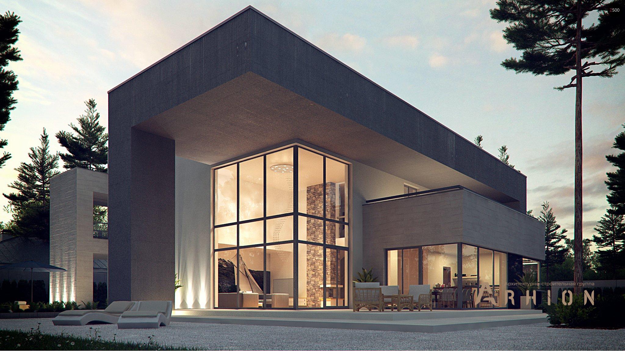 3. Проект двухэтажного дома в стиле хай-тек с плоской кровлей , Zx127, площадью - 312 кв c терассой, гаражом, вторым светом