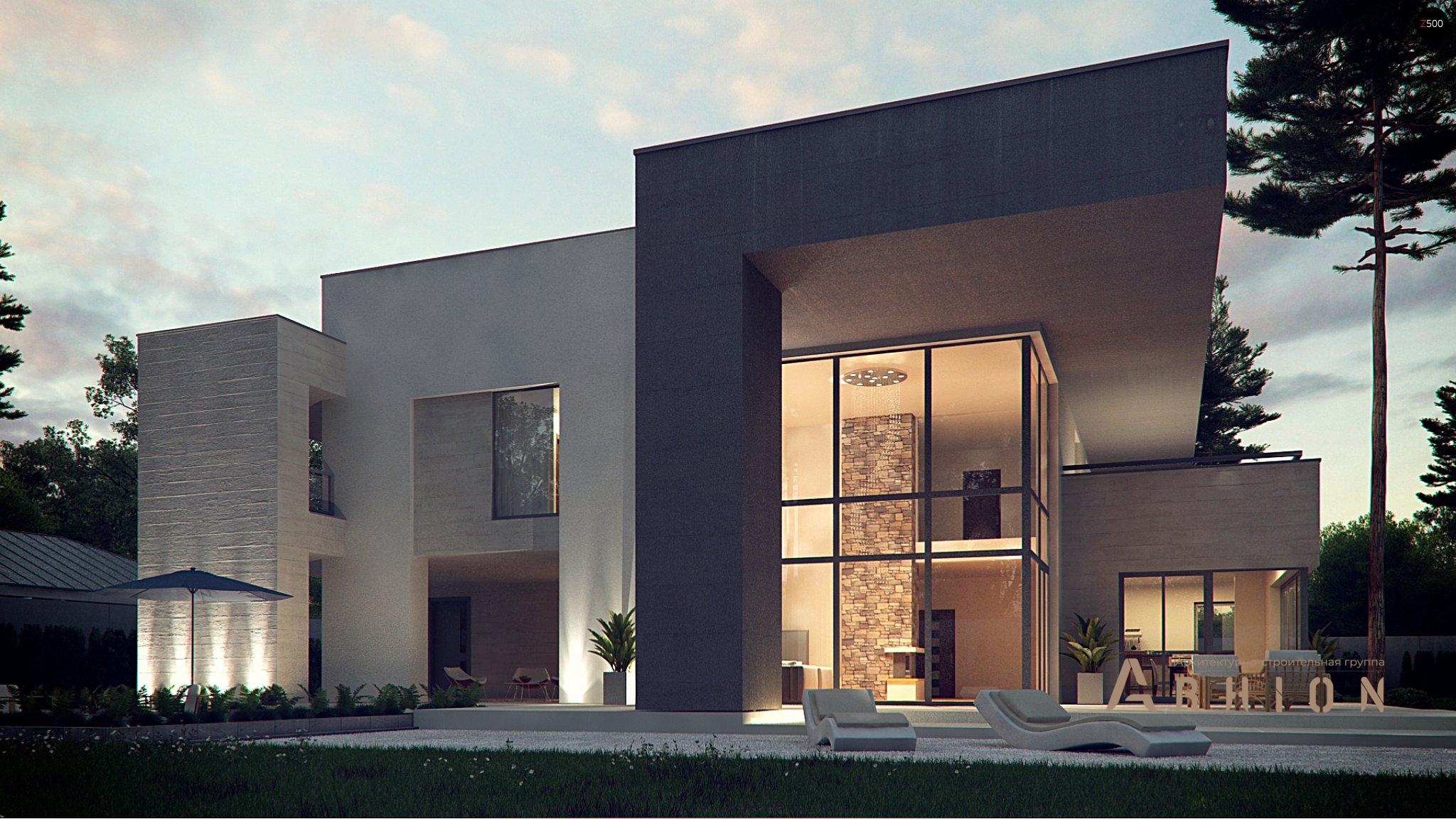 4. Проект двухэтажного дома в стиле хай-тек с плоской кровлей , Zx127, площадью - 312 кв c терассой, гаражом, вторым светом