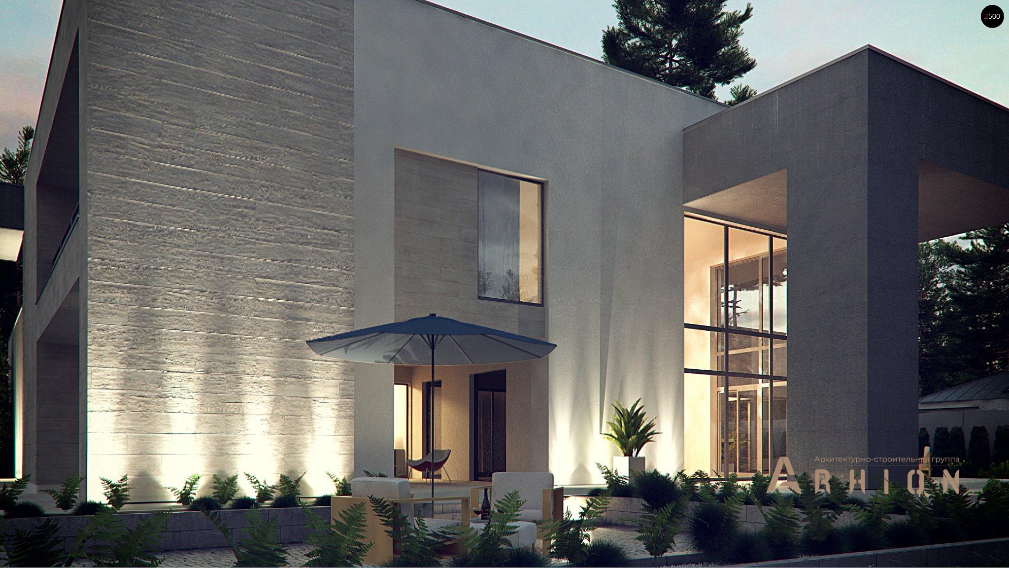 6. Проект двухэтажного дома в стиле хай-тек с плоской кровлей , Zx127, площадью - 312 кв c терассой, гаражом, вторым светом