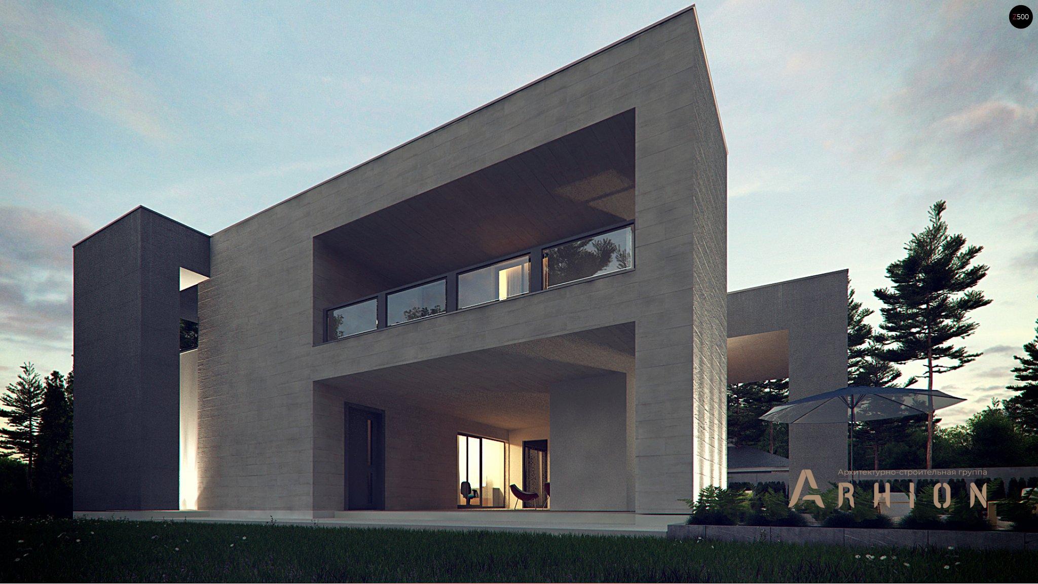 7. Проект двухэтажного дома в стиле хай-тек с плоской кровлей , Zx127, площадью - 312 кв c терассой, гаражом, вторым светом