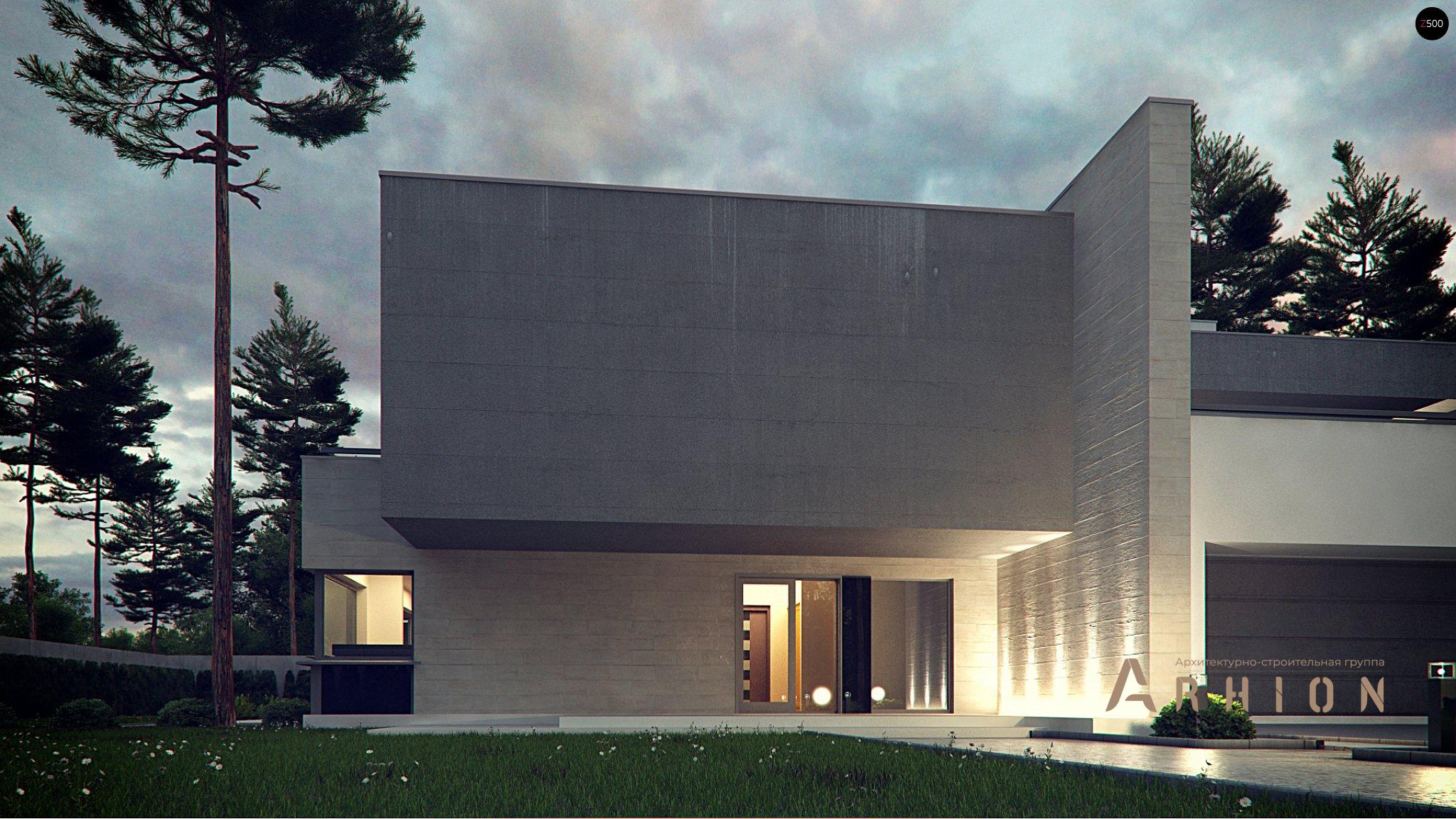 8. Проект двухэтажного дома в стиле хай-тек с плоской кровлей , Zx127, площадью - 312 кв c терассой, гаражом, вторым светом